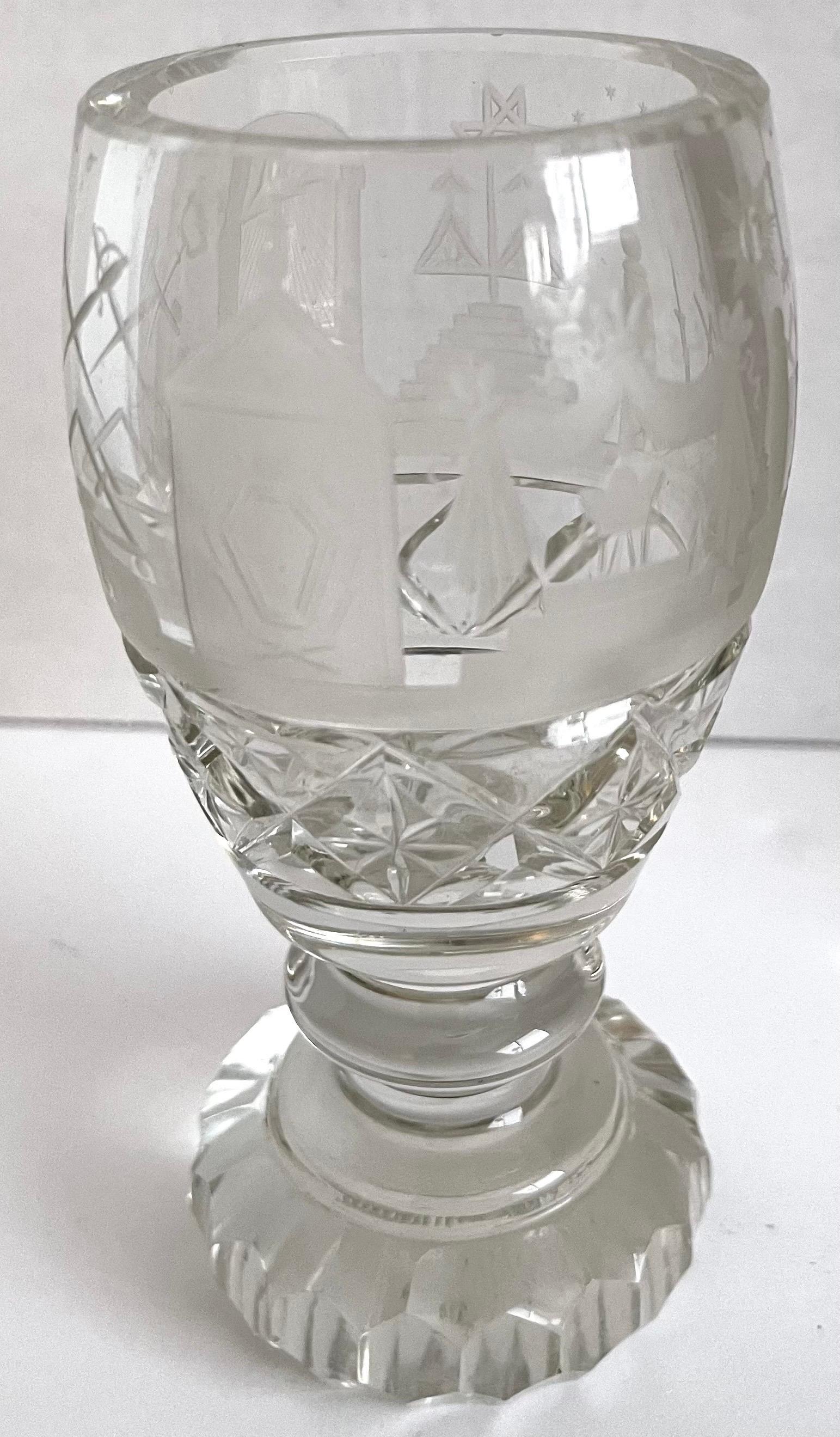 Etched Antique Masonic Cut Crystal Ceremonial Cup