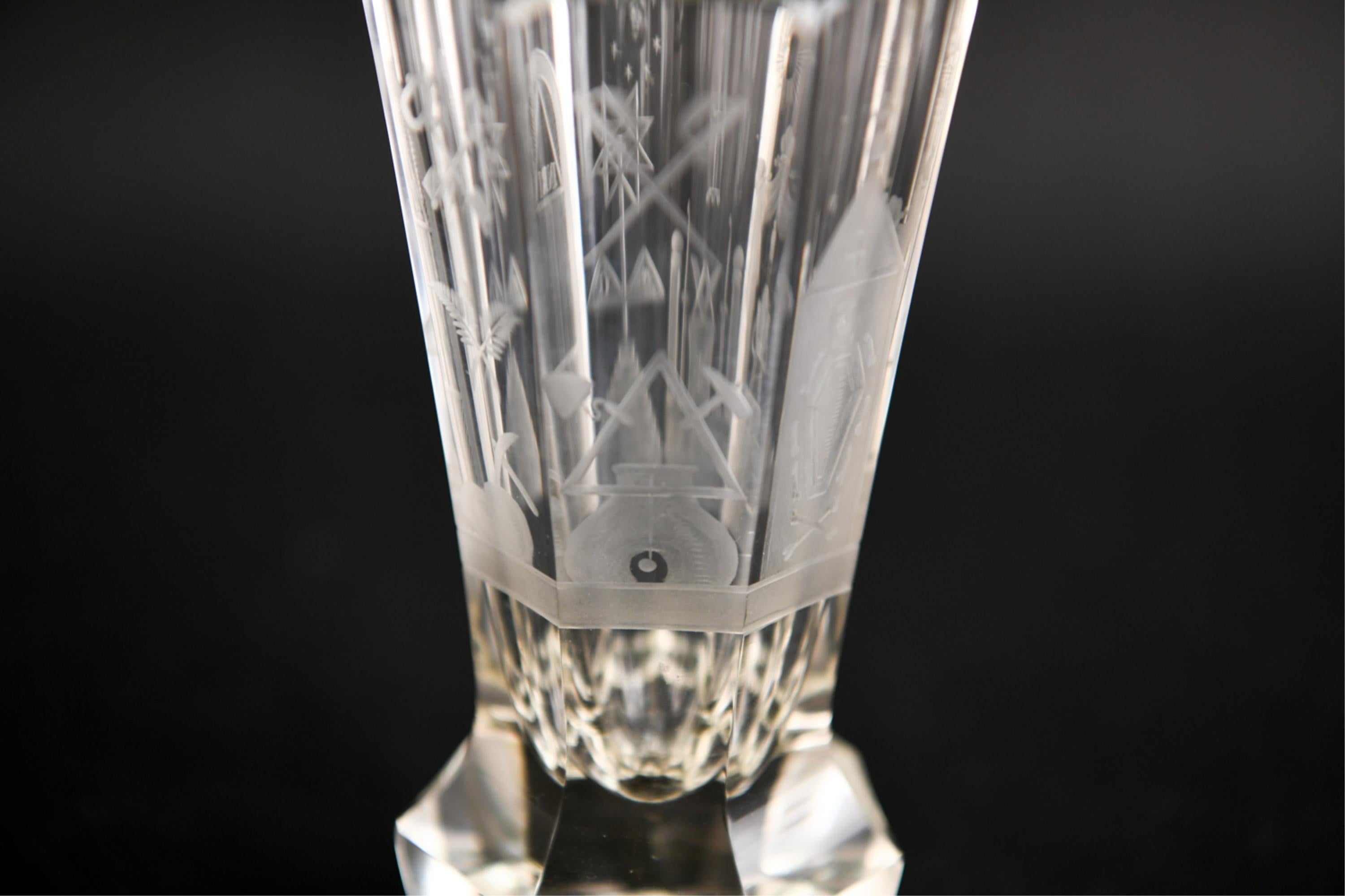 Antique Masonic Engraved Glass Cup In Good Condition In Norwalk, CT