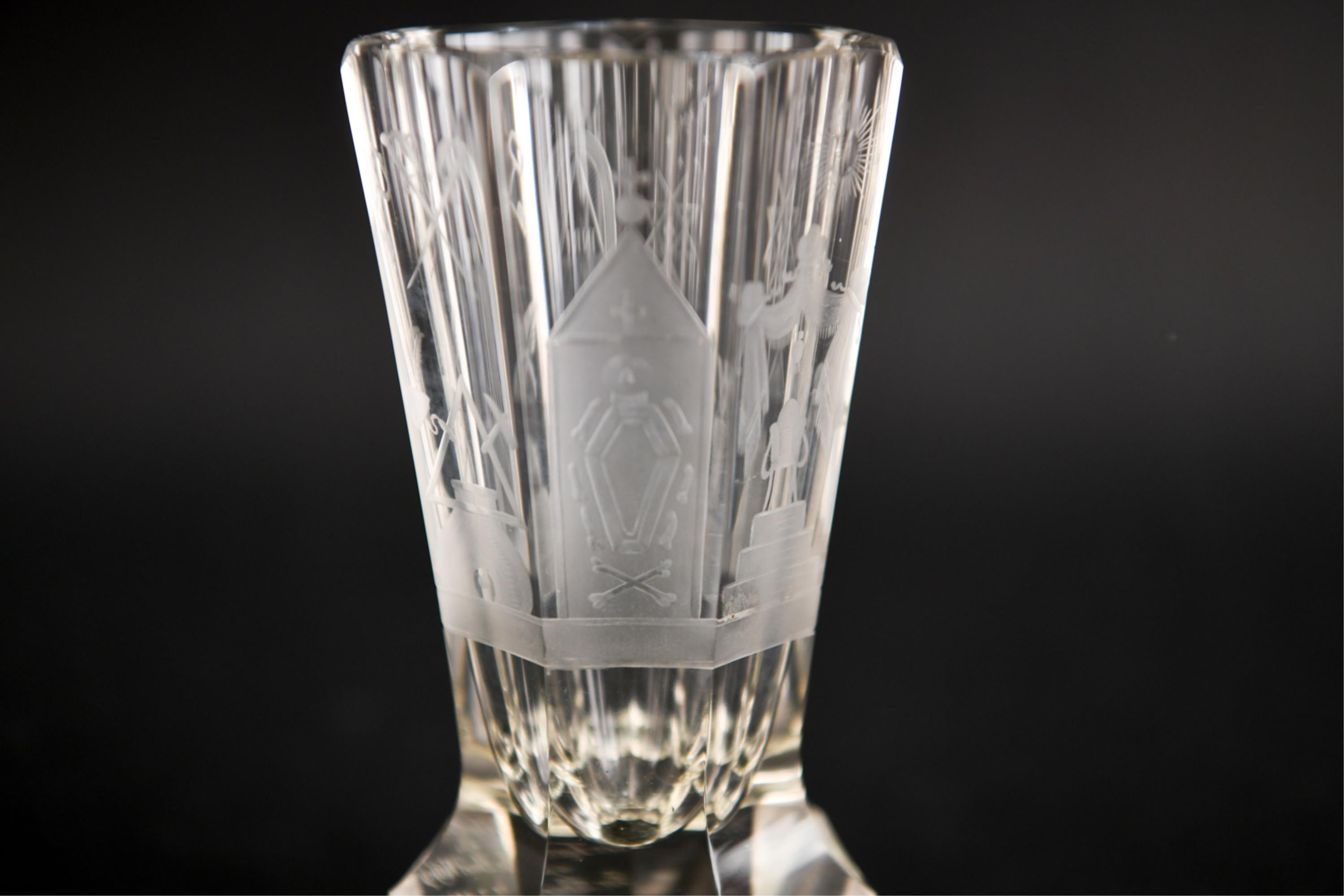 19th Century Antique Masonic Engraved Glass Cup
