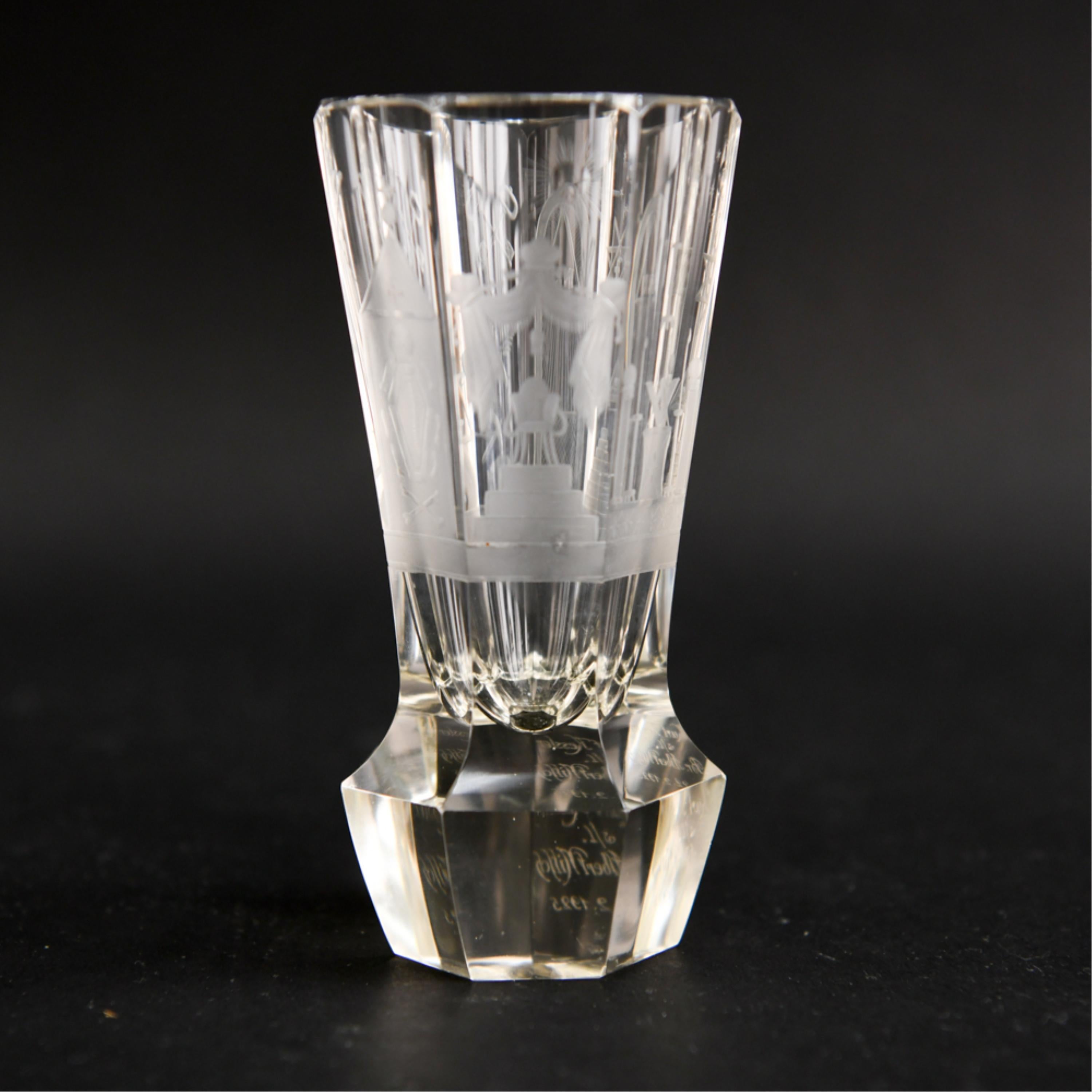 Antique Masonic Engraved Glass Cup 2