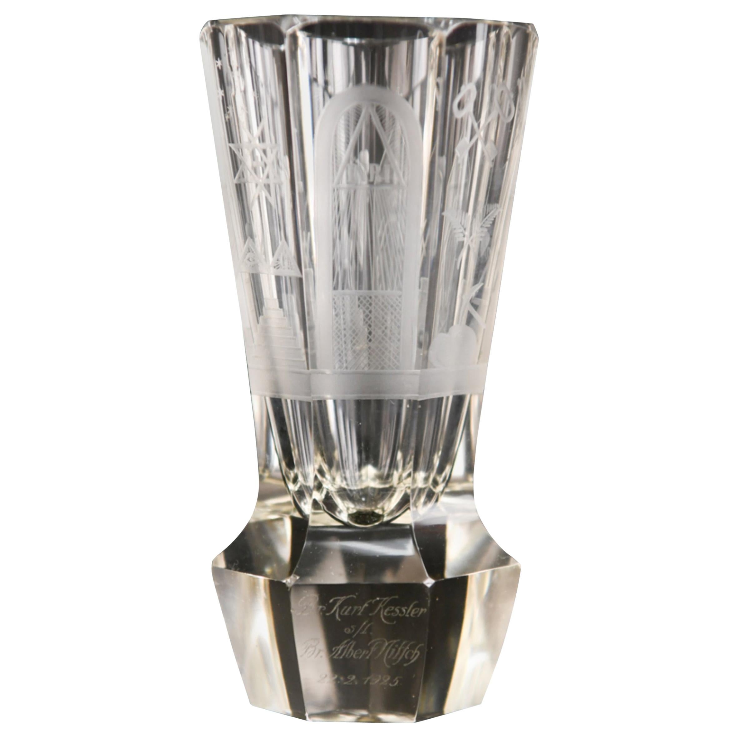 Antique Masonic Engraved Glass Cup
