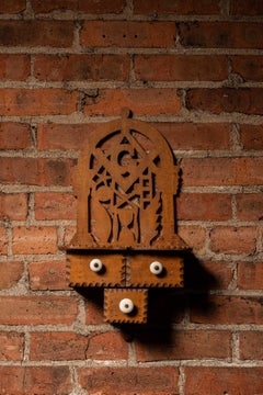 Antique Masonic Folk Art Wall Cabinet with Drawers