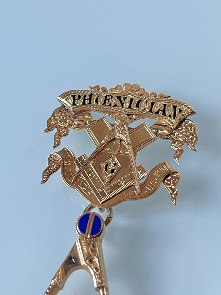 Victorien Ancienne médaille de la franc-maçonnerie maçonnique en or 14 carats, améthyste et émail, C 1876               en vente