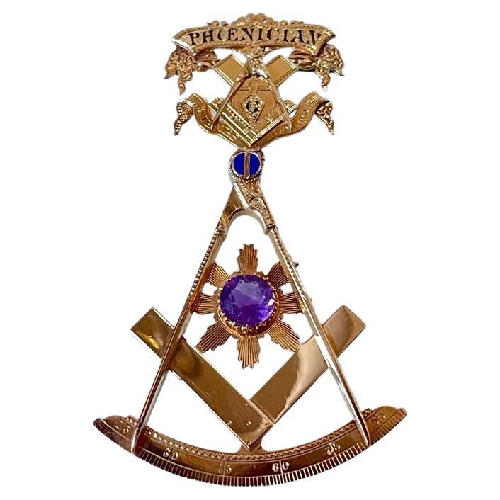 Antique Masonic Freemasonry 14K Gold Amethyst Enamel Medal C 1876               For Sale