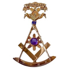 Used Masonic Freemasonry 14K Gold Amethyst Enamel Medal C 1876              