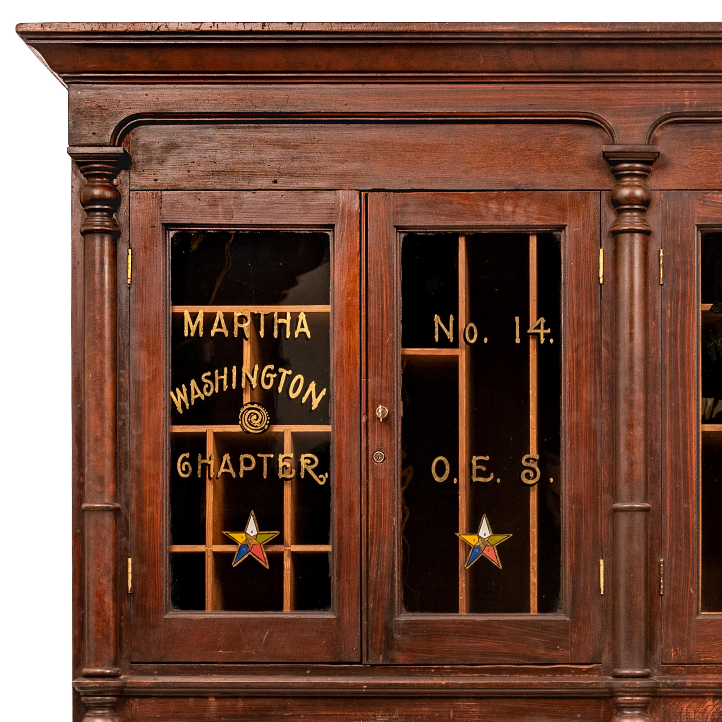 Gilt Antique Masonic Temple Display Filing Cabinet Bookcase Washington Lodge, 1880