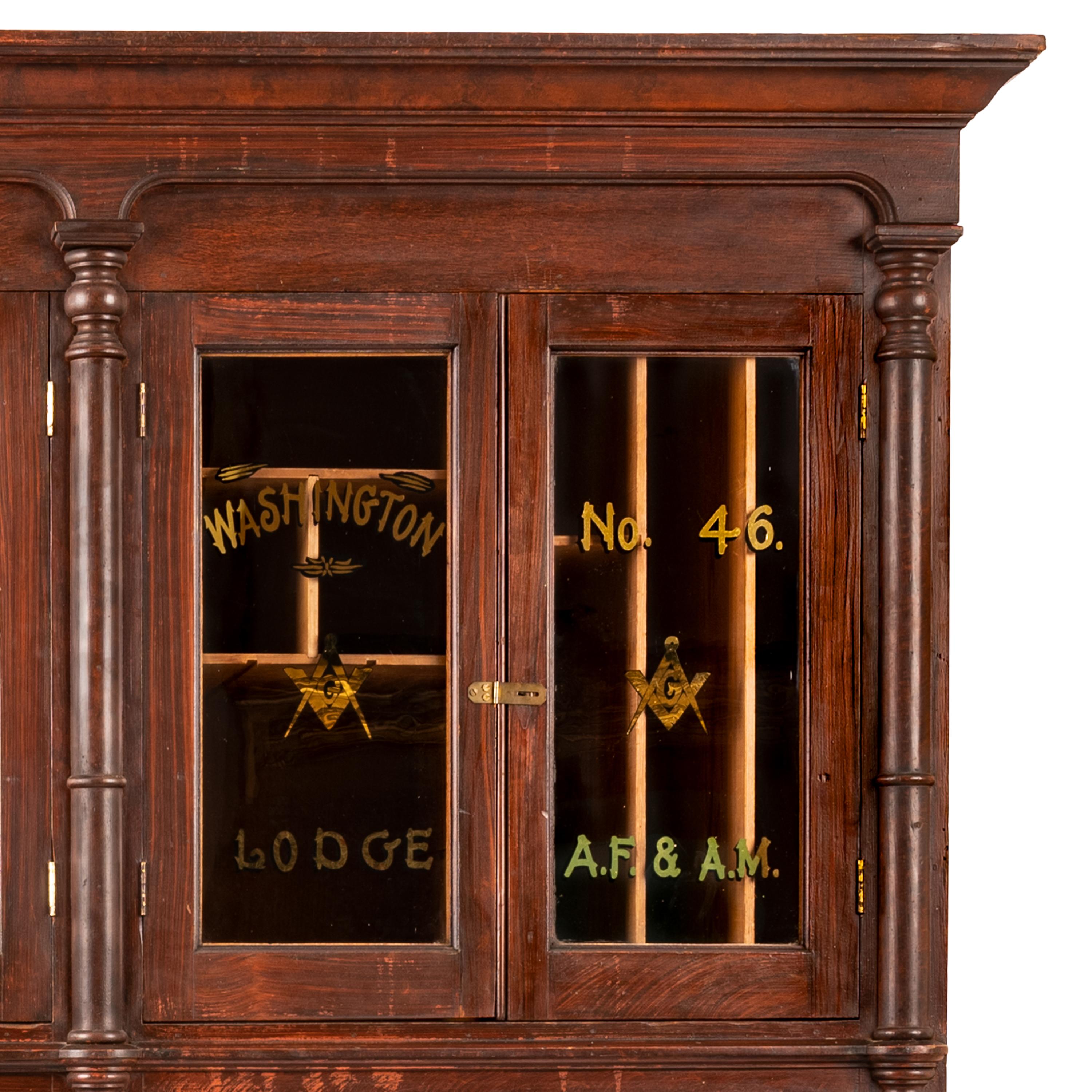 Antique Masonic Temple Display Filing Cabinet Bookcase Washington Lodge, 1880 In Good Condition In Portland, OR