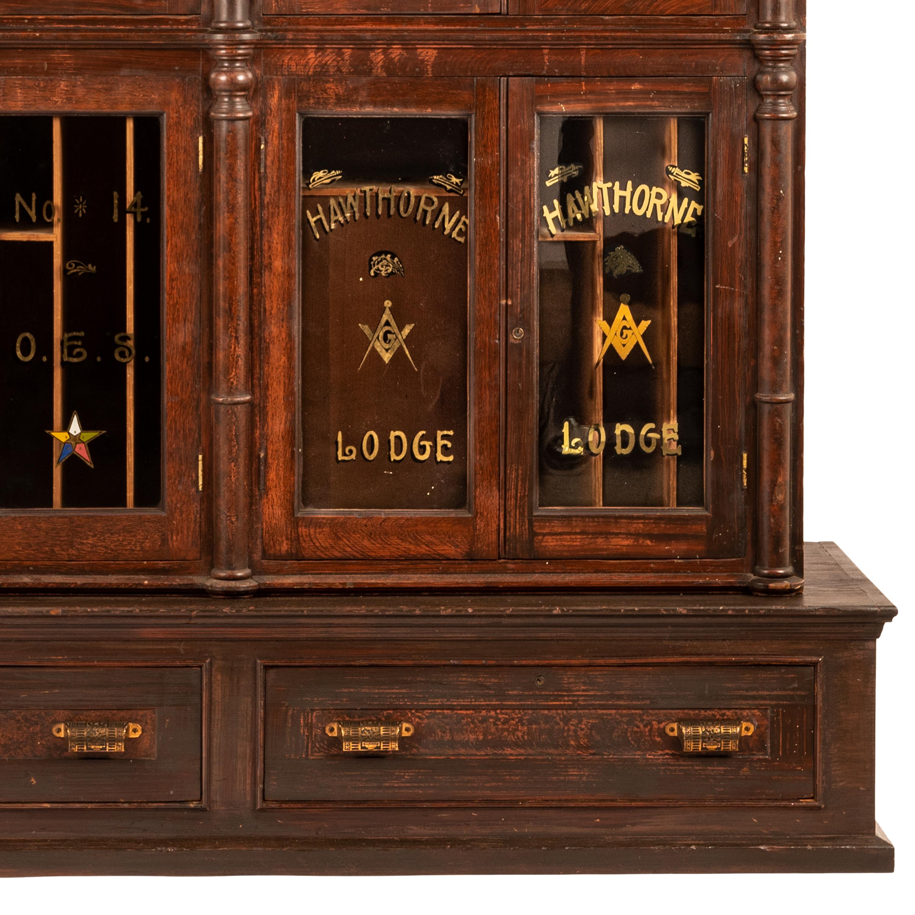 Late 19th Century Antique Masonic Temple Display Filing Cabinet Bookcase Washington Lodge, 1880
