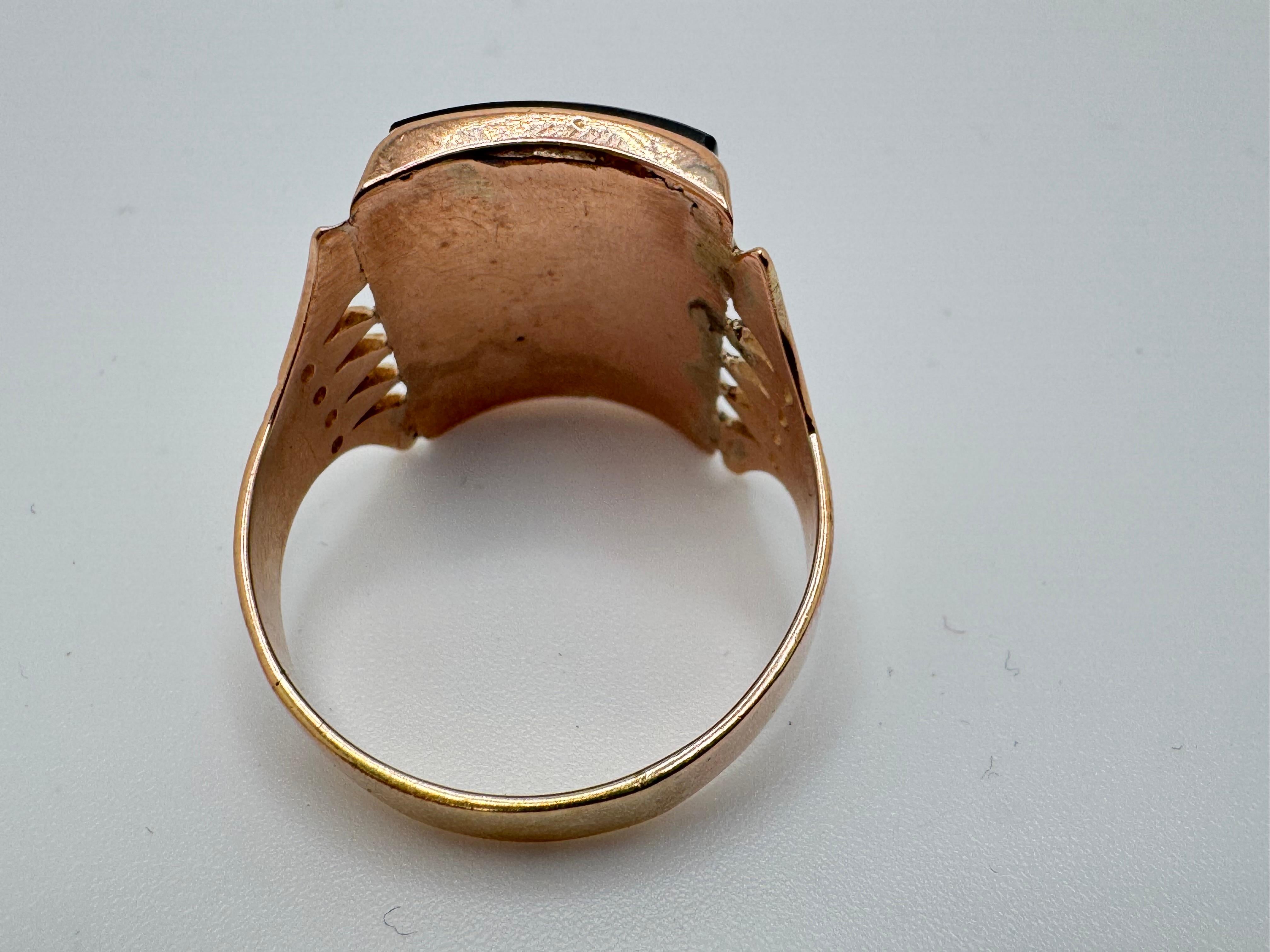 Antiker Masonic Gelbgold Diamant-Onyx-Ring für Damen oder Herren im Angebot
