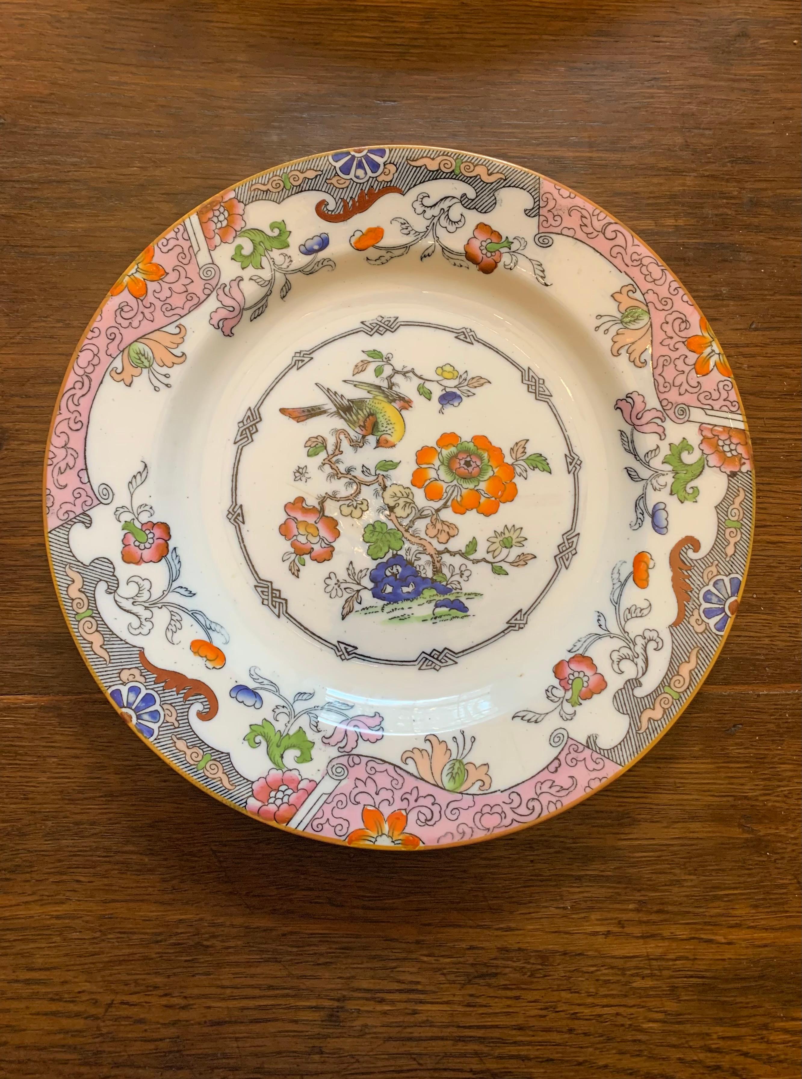 Peint à la main Ensemble de 12 assiettes anciennes en Ashworth Ironstone, Angleterre, 1862-1880 en vente