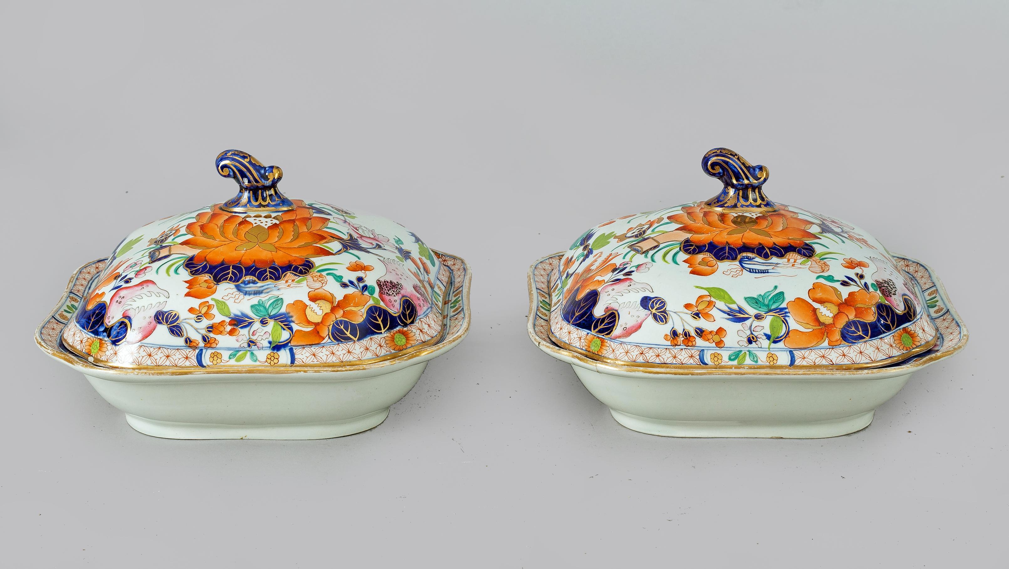 Hand-Painted Antique Mason's Ironstone China Water Lily Pattern Part Dinner Service