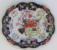 Antique Masons Ironstone Platter in Red Peony and Scrolls Pattern, Circa 1835