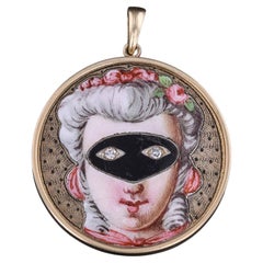Antique Masquerade Pendant of 14k Gold