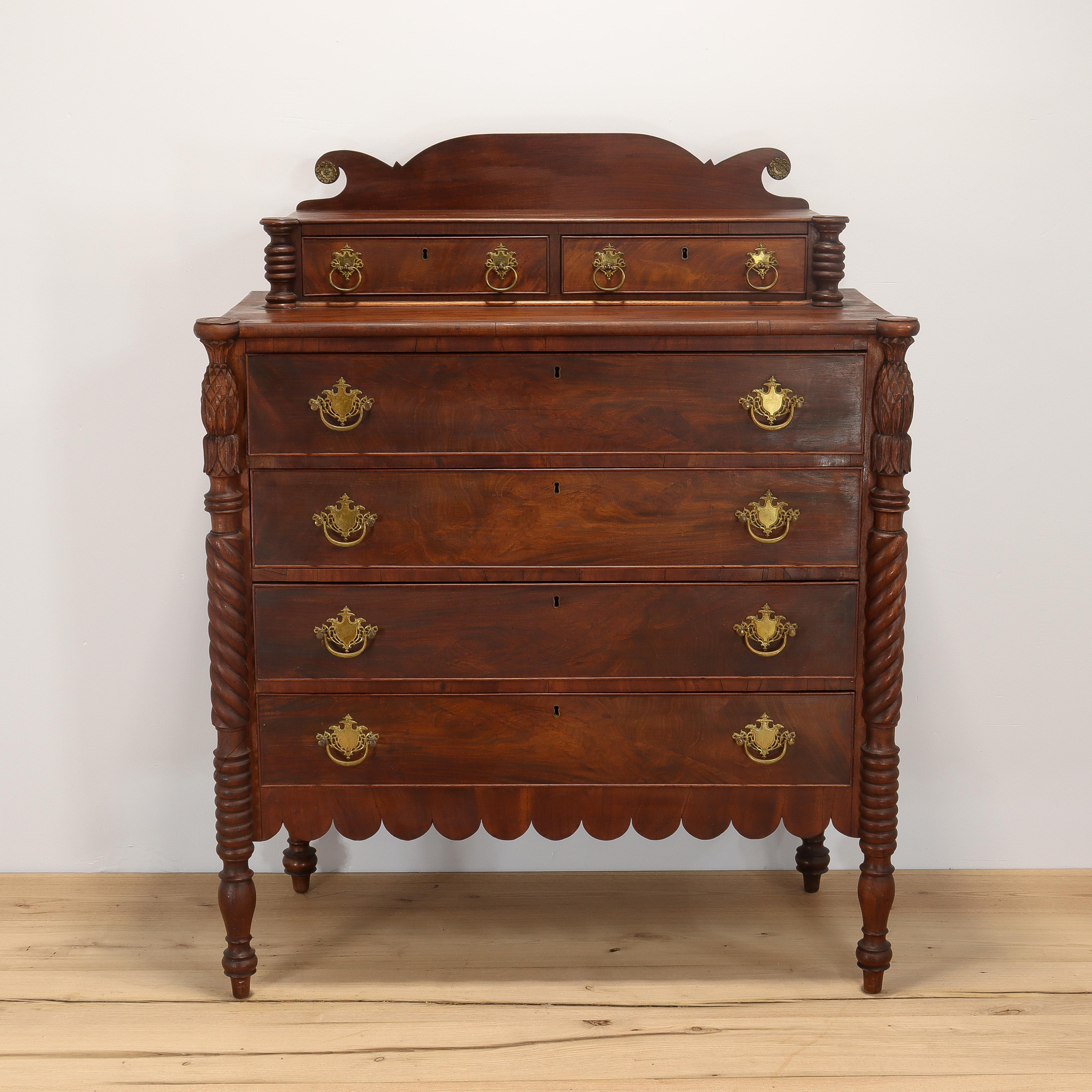 19th Century Antique Massachusetts Mahogony Federal 2 over 4 Chest of Drawers