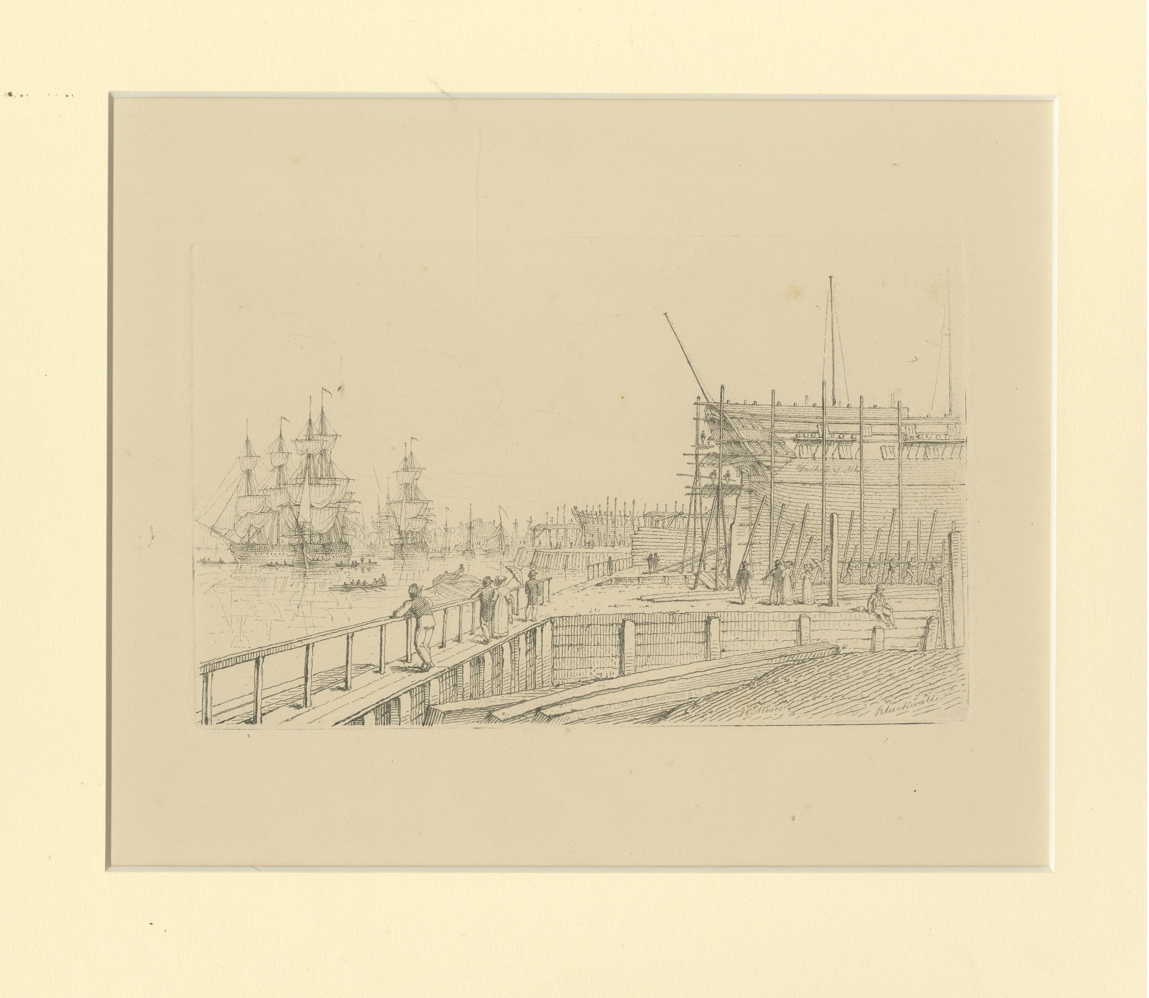 Antique Master Print with a Marine View 'Blackwall' In Good Condition For Sale In Langweer, NL