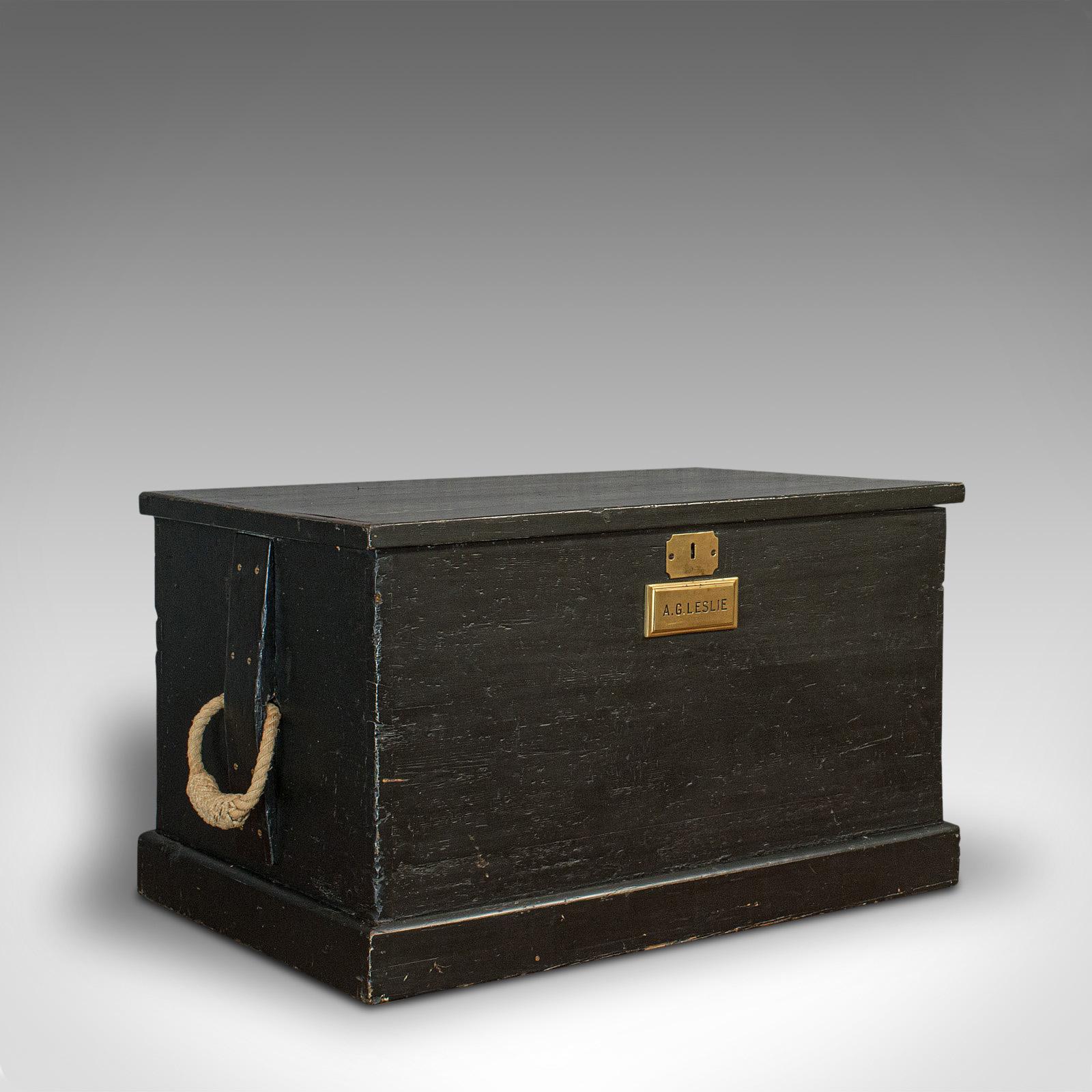 This is an antique master shipwright's chest. An English, mahogany lined tool trunk, dating to the Victorian period, circa 1880.

Superb Victorian chest with hidden depths
Displays a desirable aged patina
Mahogany lined and showing fine grain