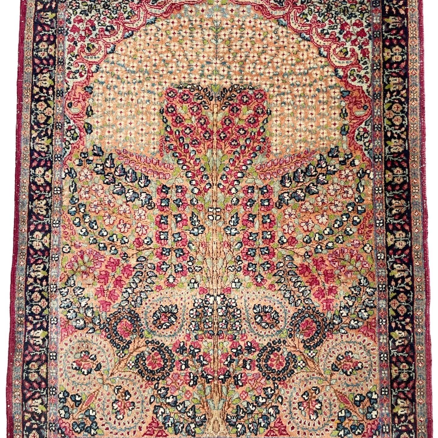 Supurb Antique Mat  Powerful Sprawling Tree Of Life Design, Silky Wool Natural Dyes 

About: Probably the best small mini antique rug mat we've ever seen. The attention to detail in this small of a piece is unheard of - meticulous weaving of
