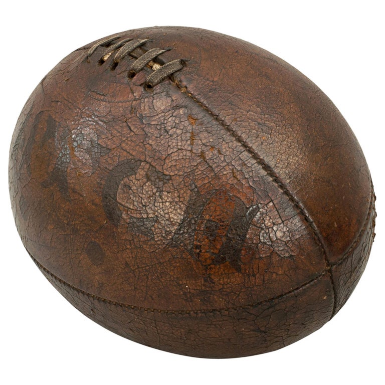 Antique, Match, Leather Rugby Ball, Early Shape Four Panels at 1stDibs