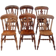 Antique Matched Set of 6 Victorian circa 1890 Ash and Elm Kitchen Dining Chairs Antique Matched Set of 6 Victorian circa 1890 Ash and Elm Kitchen Dining Chairs