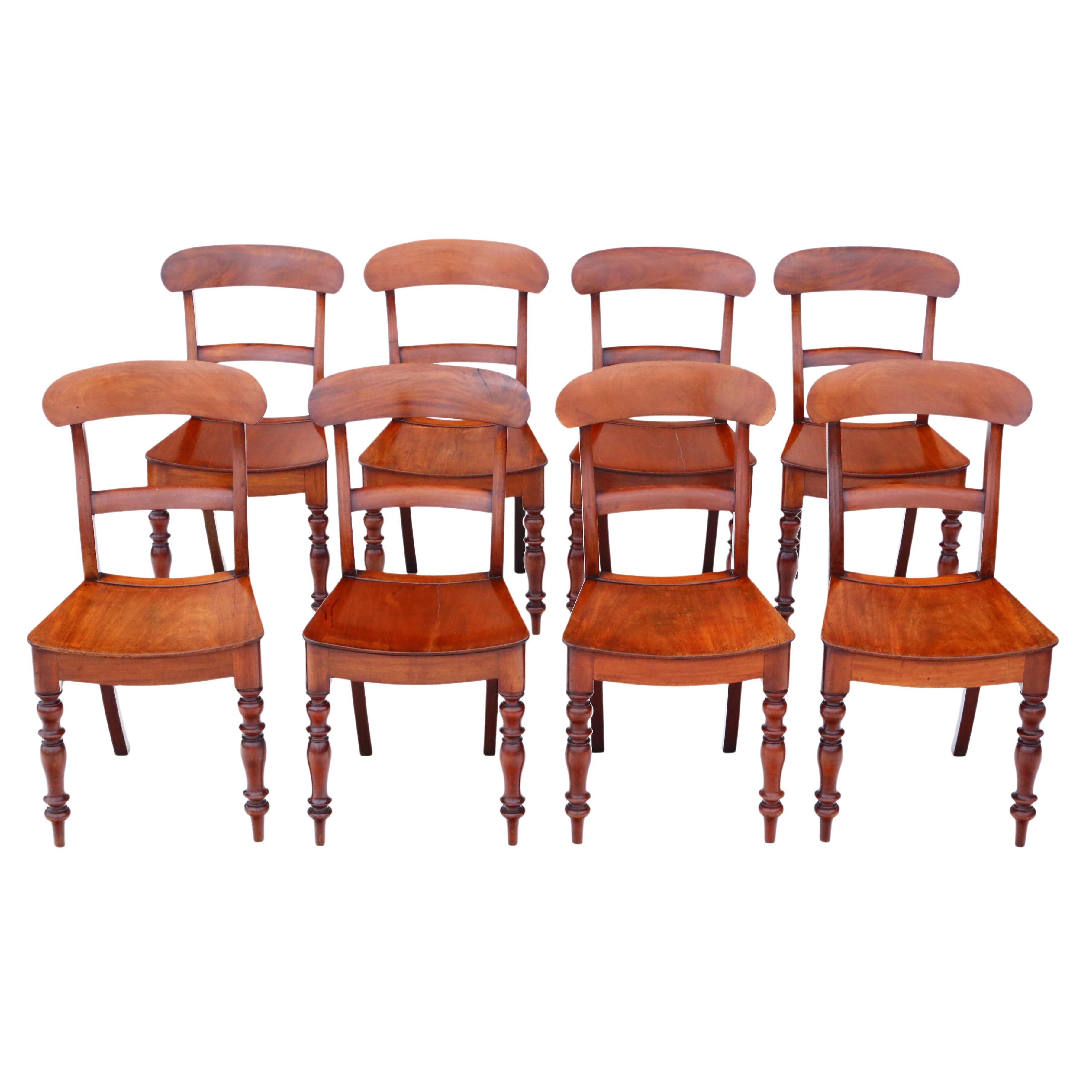 Antique Matched Set of 8 Mahogany Kitchen Dining Chairs, 19th Century
