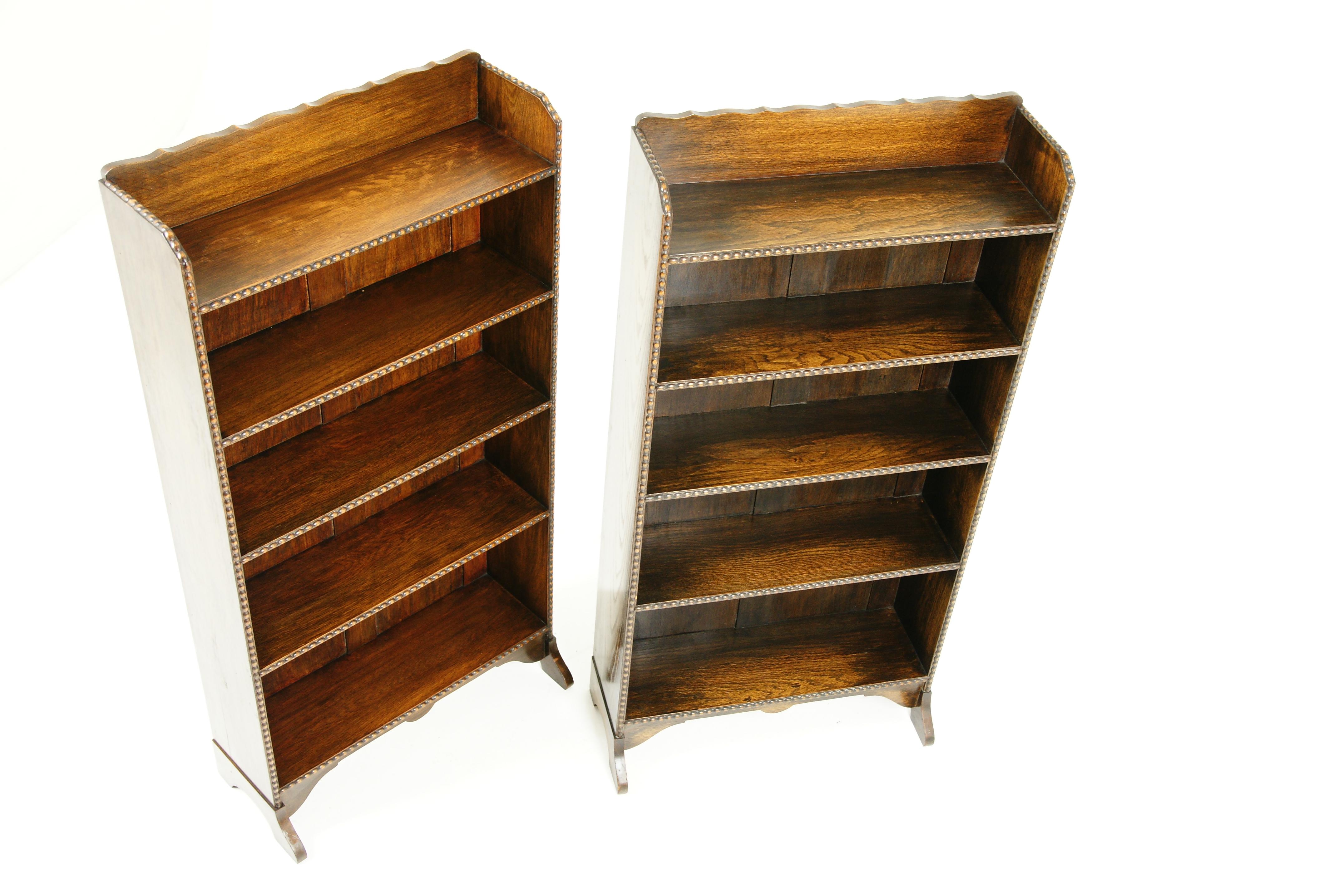 Antique Matching Oak Bookcases, 5 Tier Open Bookcase, Graduating Shelves, B2388 In Good Condition In Vancouver, BC