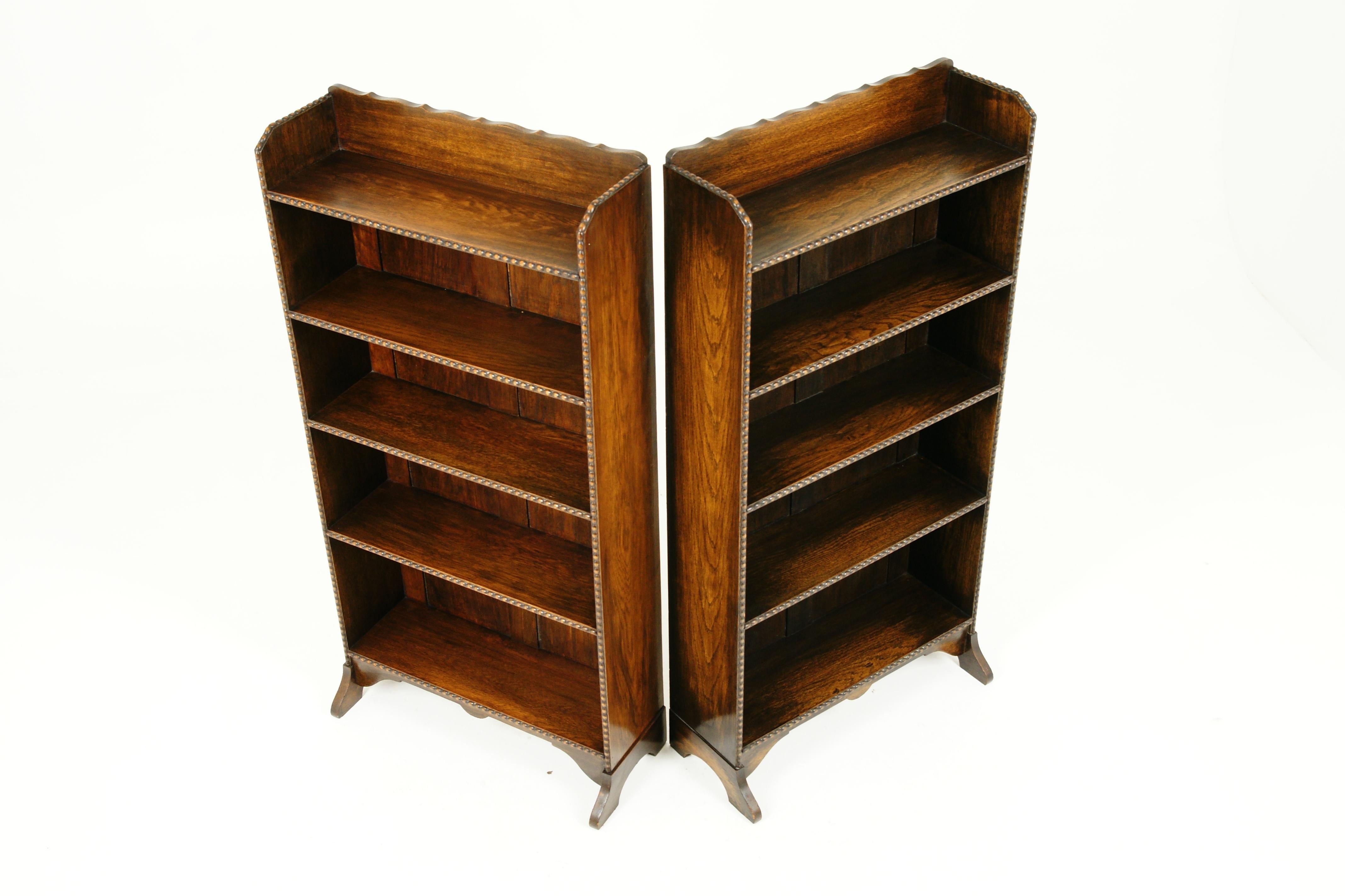 Antique Matching Oak Bookcases, 5 Tier Open Bookcase, Graduating Shelves, B2388 1