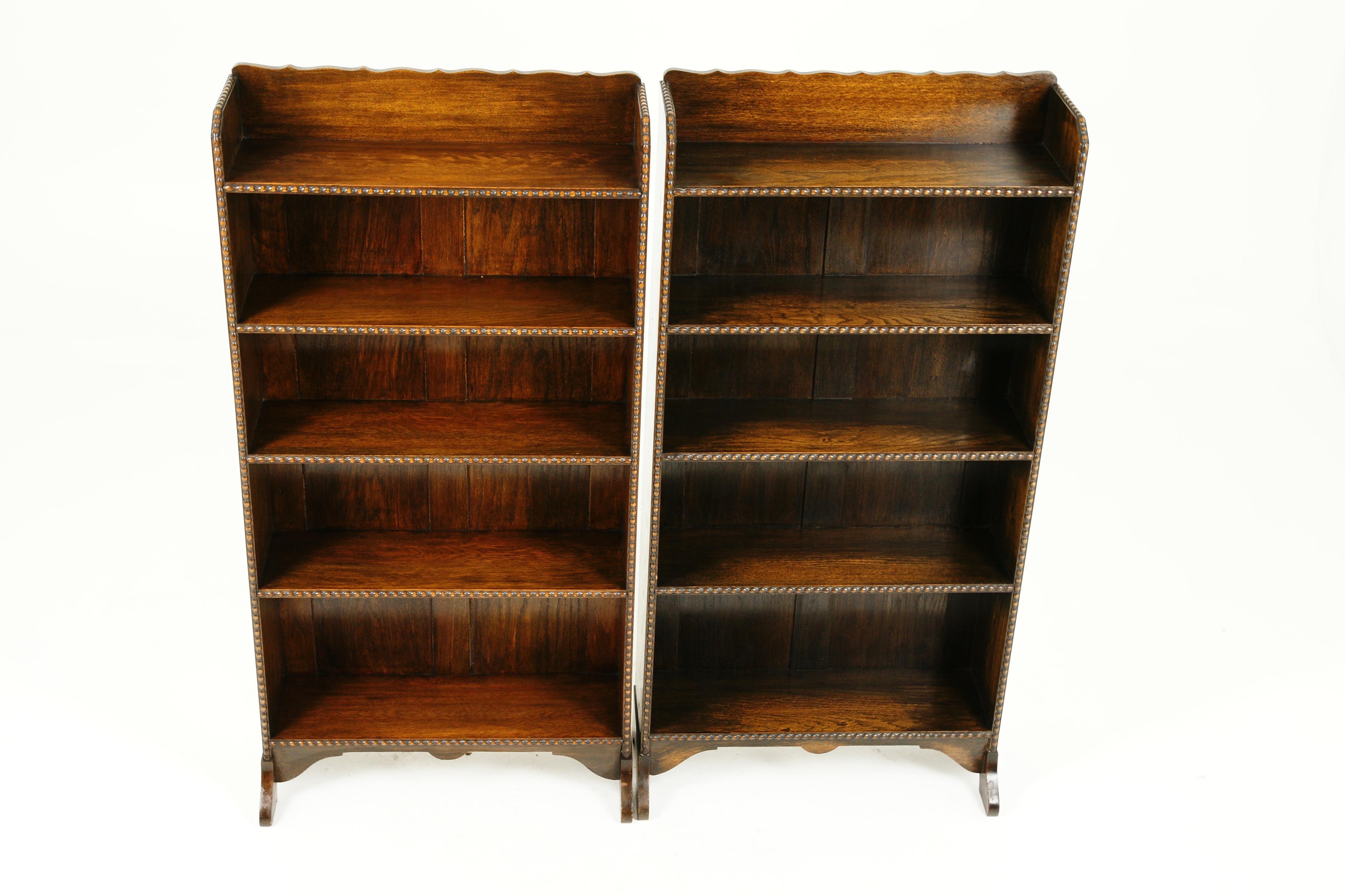Antique Matching Oak Bookcases, 5 Tier Open Bookcase, Graduating Shelves, B2388 2