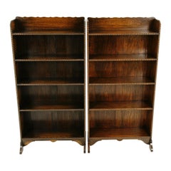 Antique Matching Oak Bookcases, 5 Tier Open Bookcase, Graduating Shelves, B2388