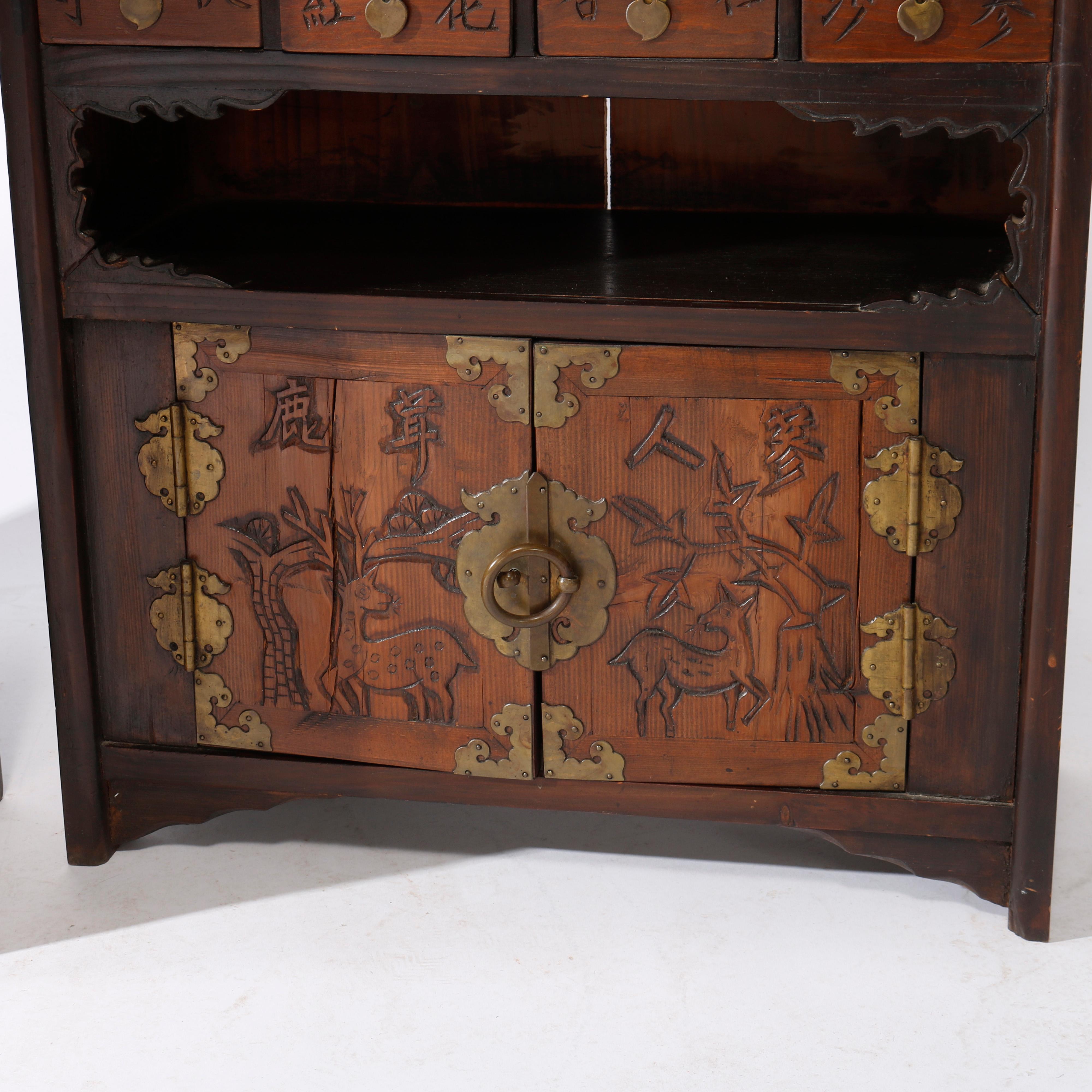Antique Matching Pair Chinese Hardwood Spice Cabinets, circa 1930 For Sale 8