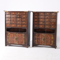 Antique Matching Pair Chinese Hardwood Spice Cabinets, circa 1930