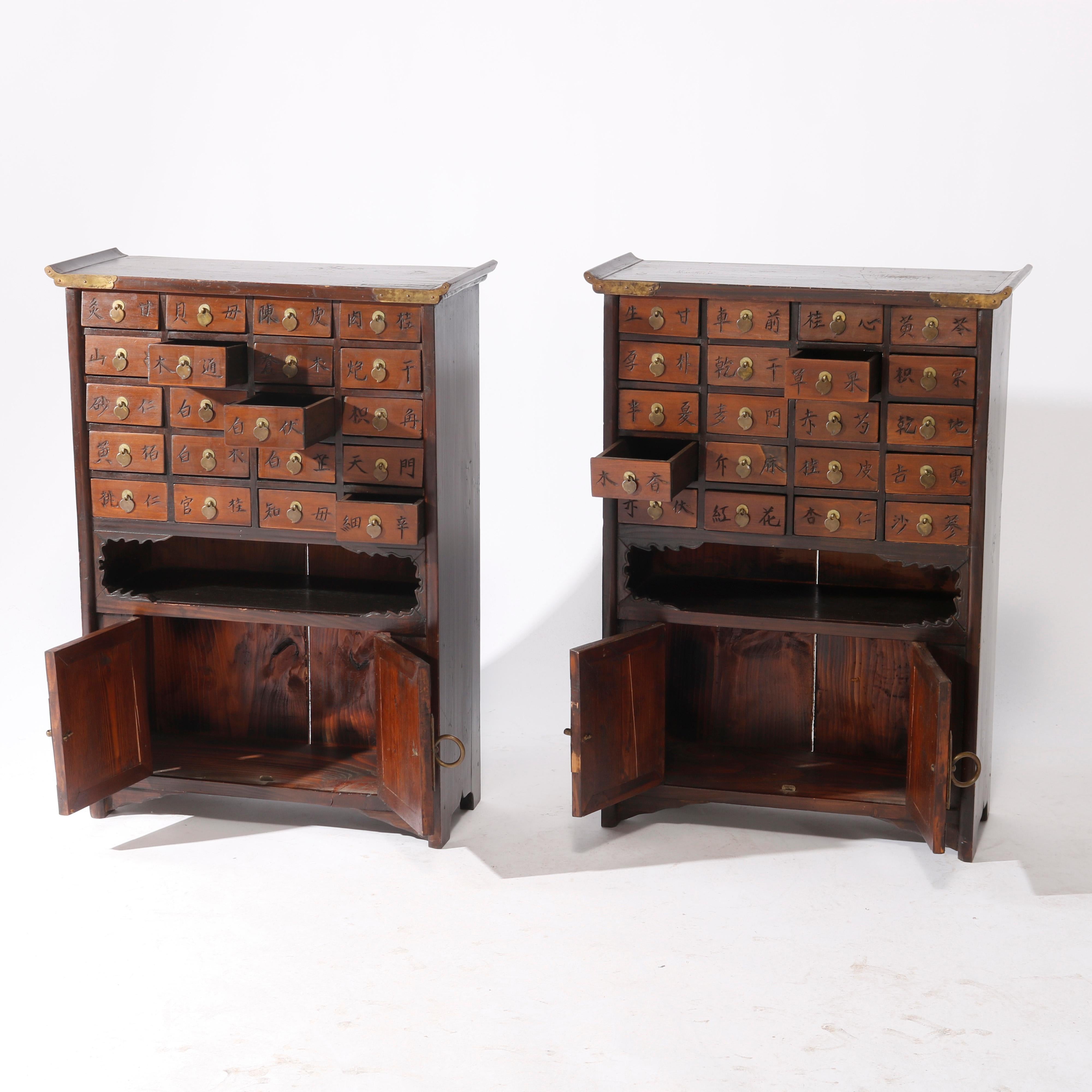 Antique Matching Pair Chinese Hardwood Spice Cabinets, circa 1930 In Good Condition For Sale In Big Flats, NY