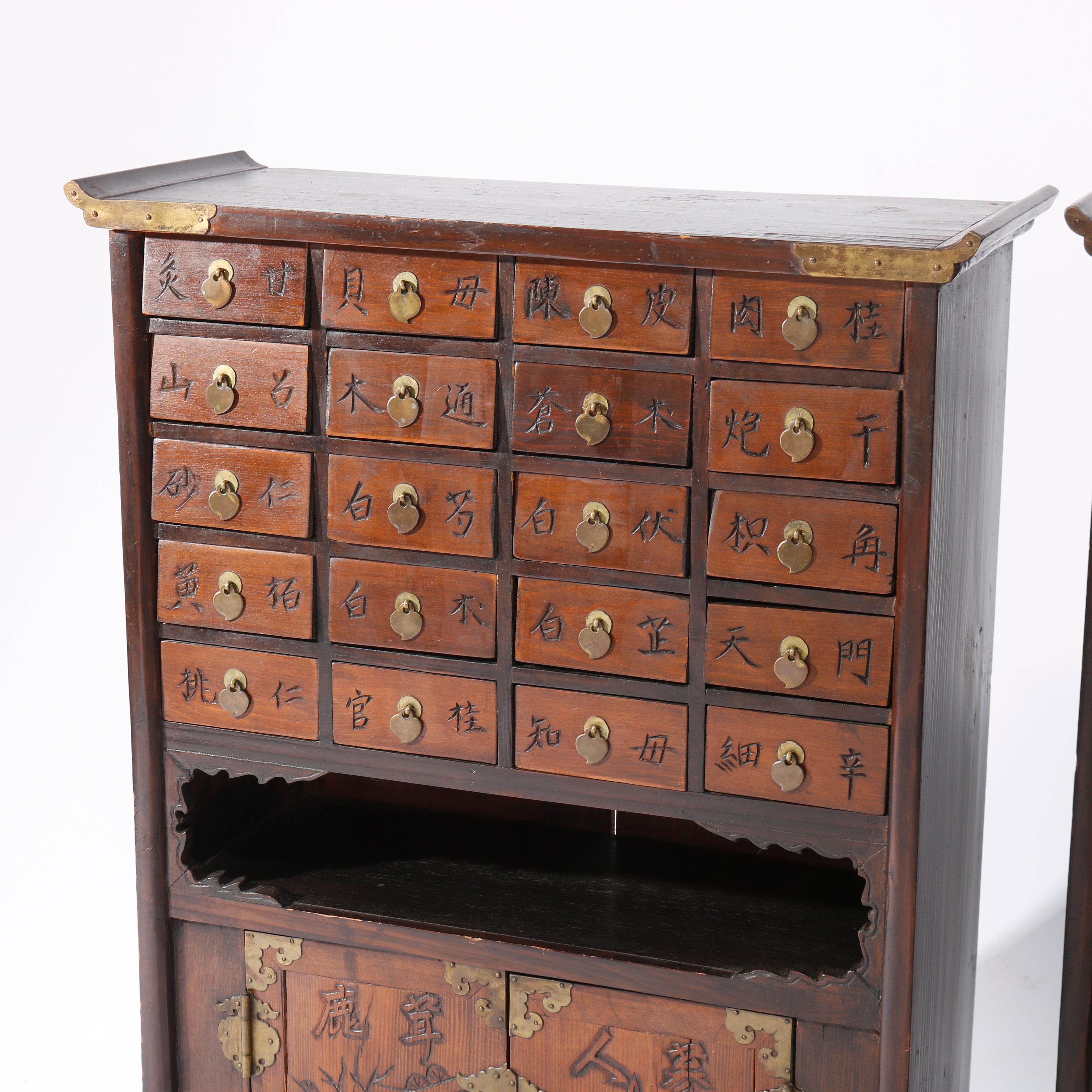 20th Century Antique Matching Pair Chinese Hardwood Spice Cabinets, circa 1930 For Sale