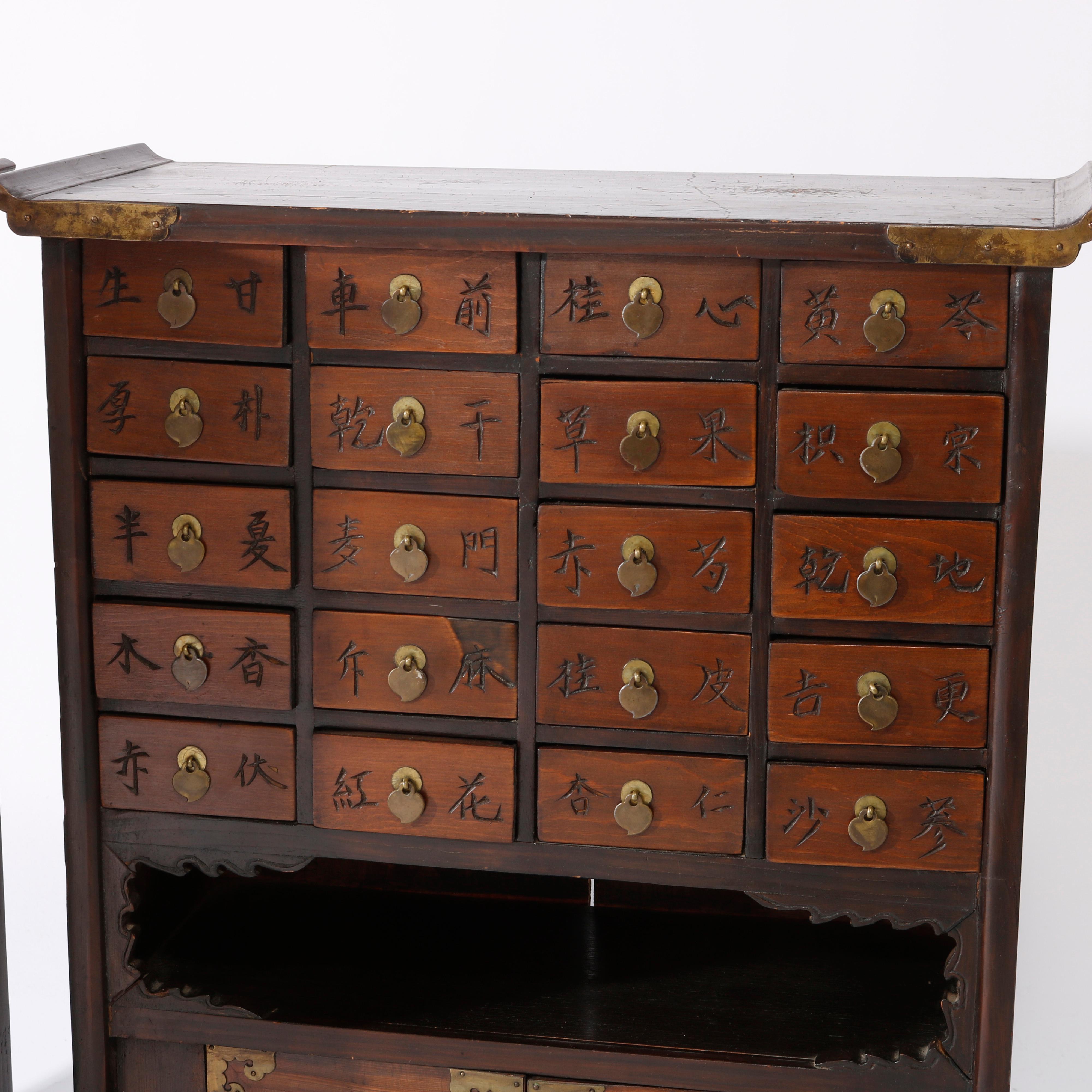 Antique Matching Pair Chinese Hardwood Spice Cabinets, circa 1930 For Sale 2