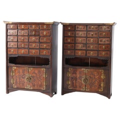 Antique Matching Pair Chinese Hardwood Spice Cabinets, circa 1930