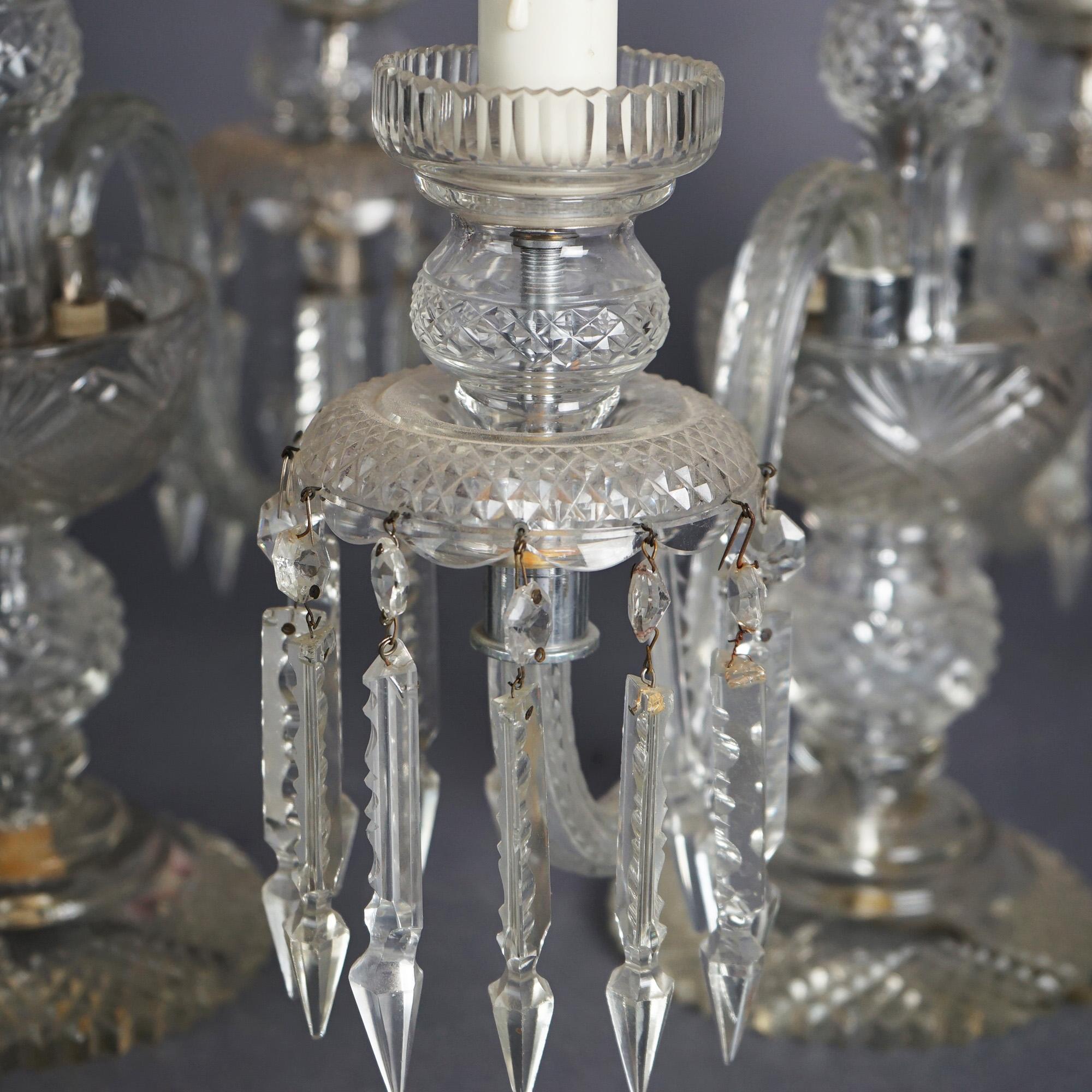 Antique Matching Pair of Cut Glass & Crystal Candelabra Table Lamps Circa 1920 5