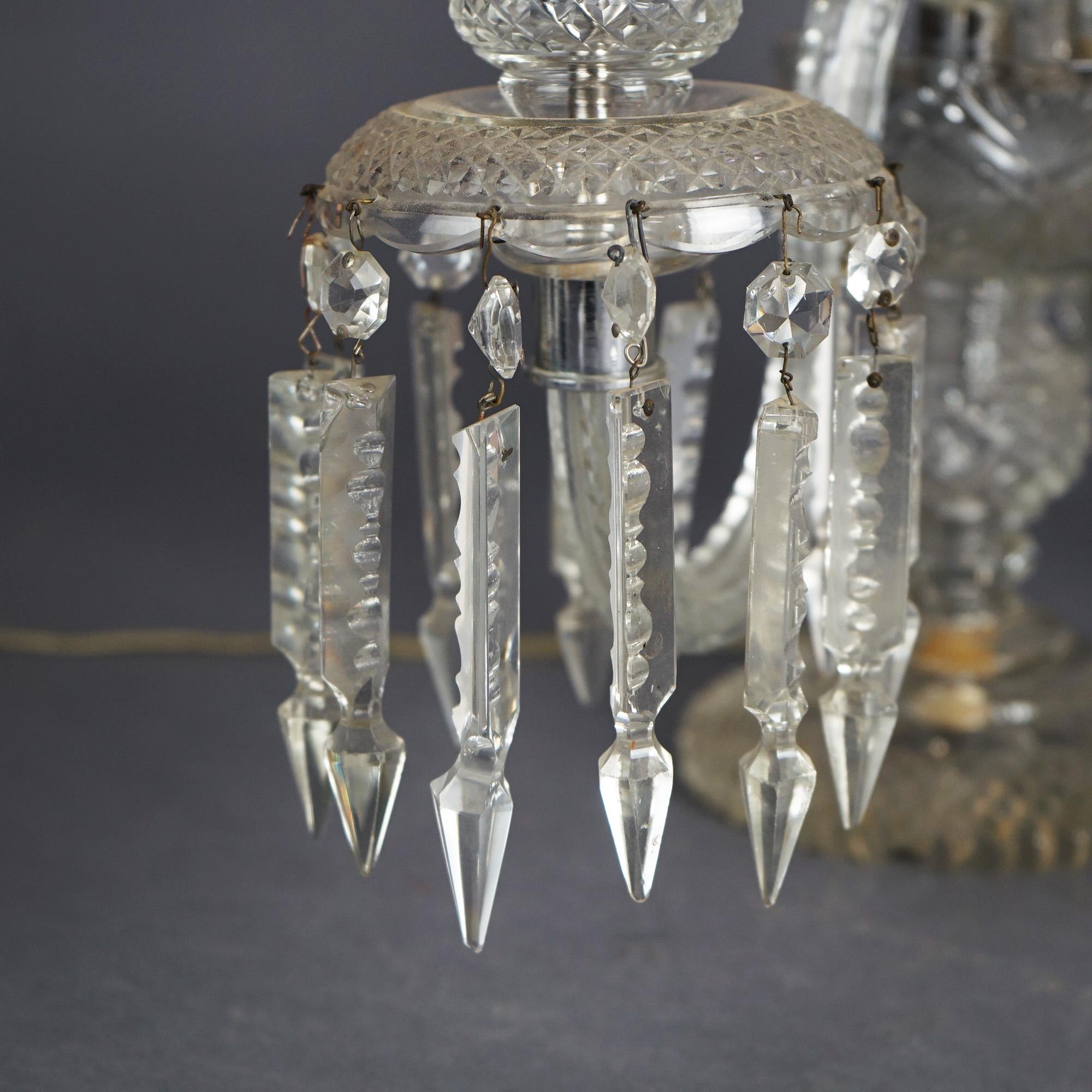 Antique Matching Pair of Cut Glass & Crystal Candelabra Table Lamps Circa 1920 6