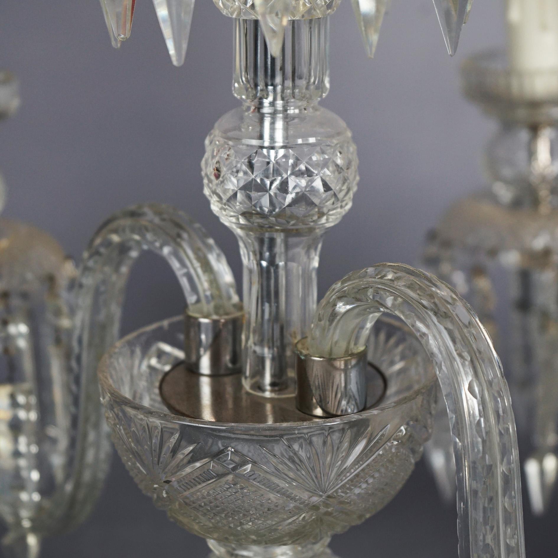 Antique Matching Pair of Cut Glass & Crystal Candelabra Table Lamps Circa 1920 7