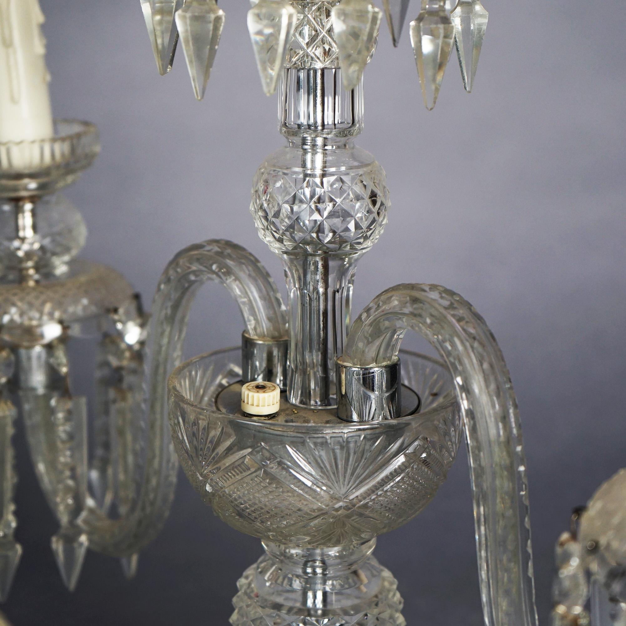 Antique Matching Pair of Cut Glass & Crystal Candelabra Table Lamps Circa 1920 8