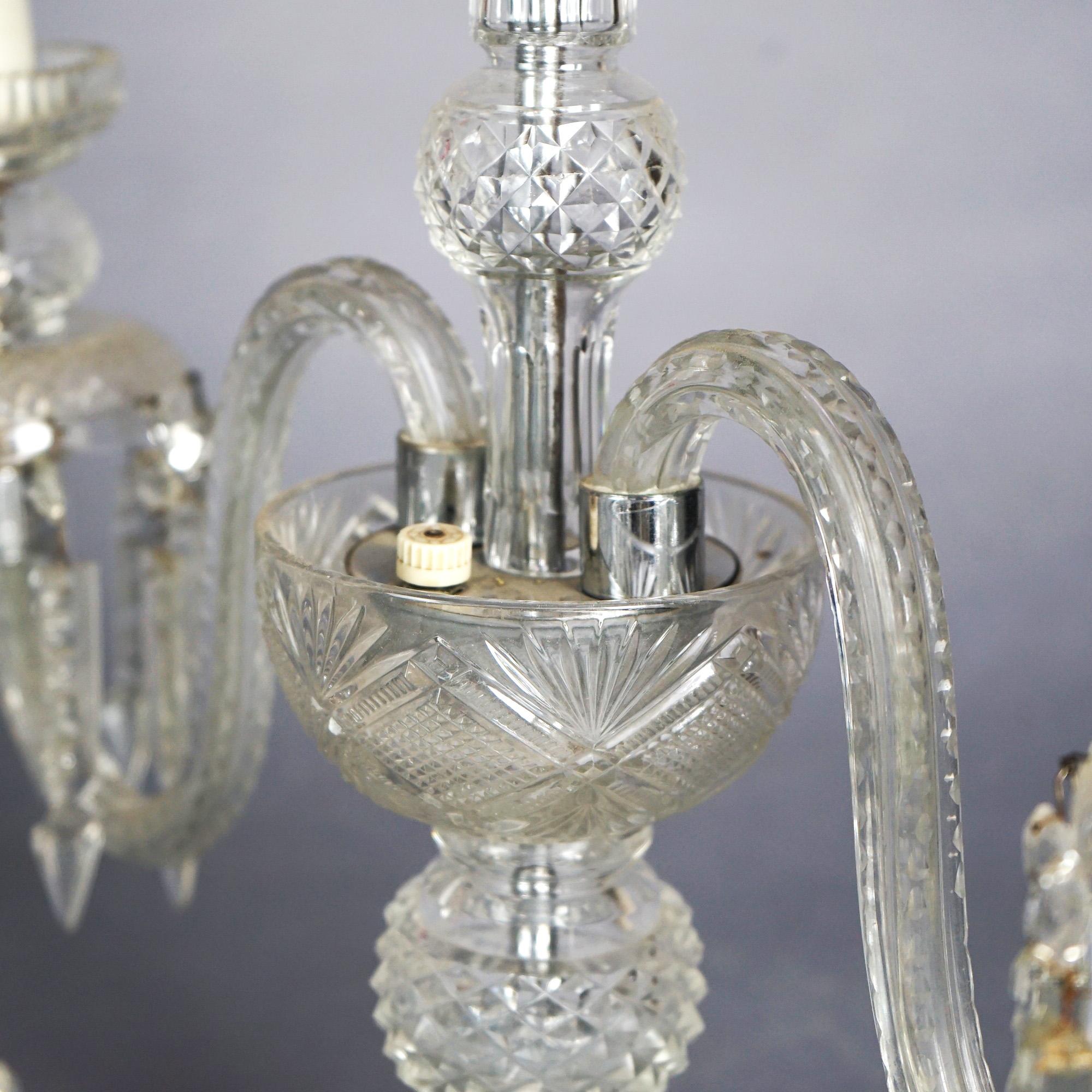 Antique Matching Pair of Cut Glass & Crystal Candelabra Table Lamps Circa 1920 9