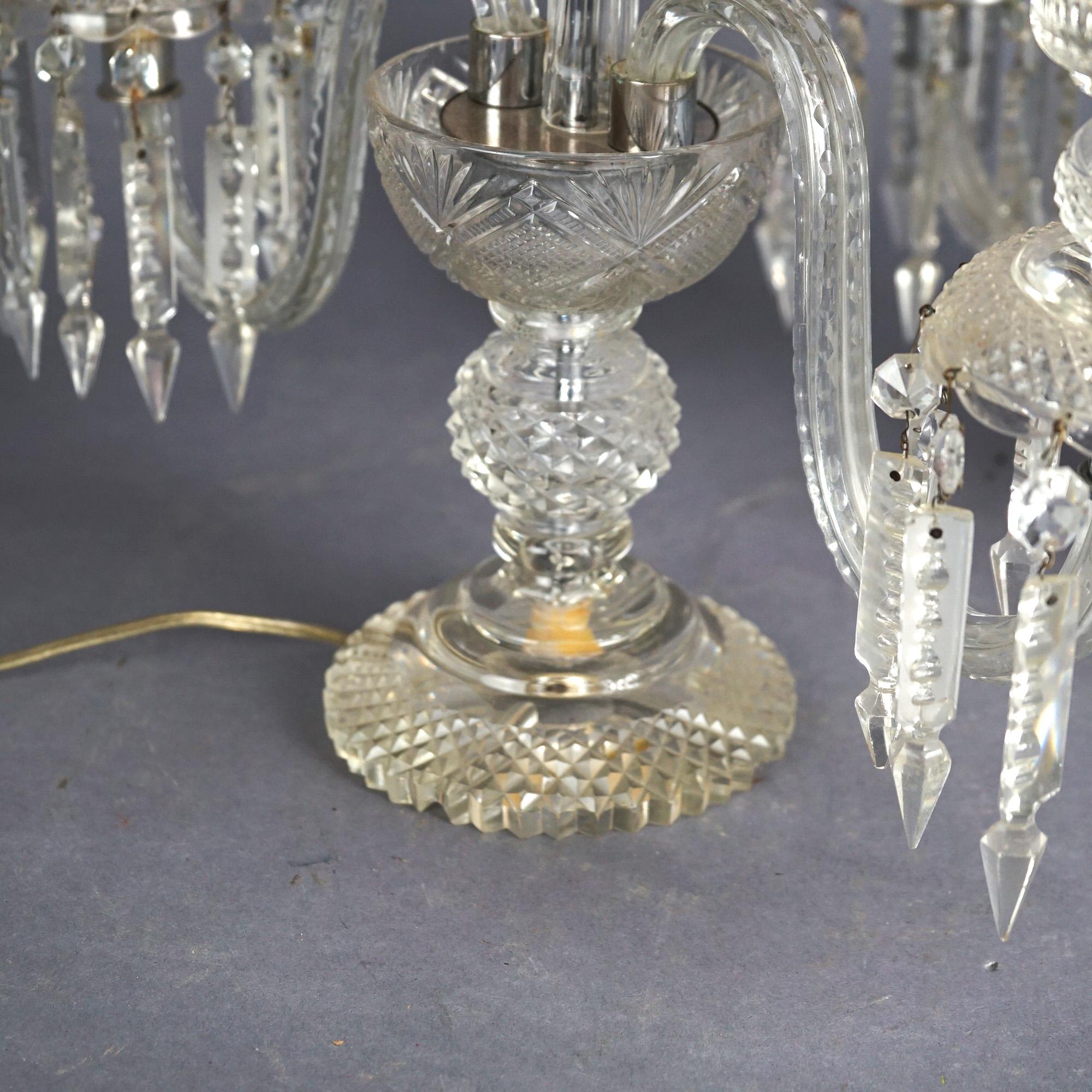 Antique Matching Pair of Cut Glass & Crystal Candelabra Table Lamps Circa 1920 11