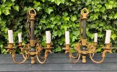 Antique & Matching Pair of Empire Style, Gilt Bronze Eagle Sculpture Chandeliers