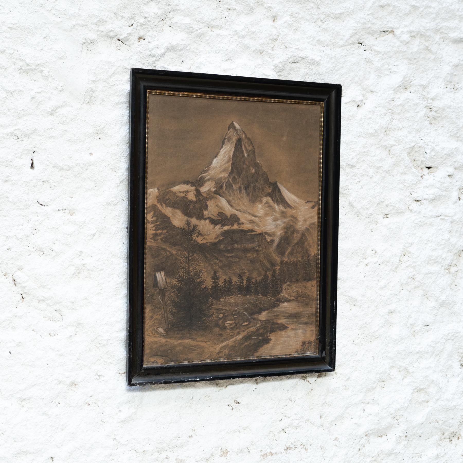 Mid-Century Modern Dessin encadré ancien du Cervin, vers 1930 en vente