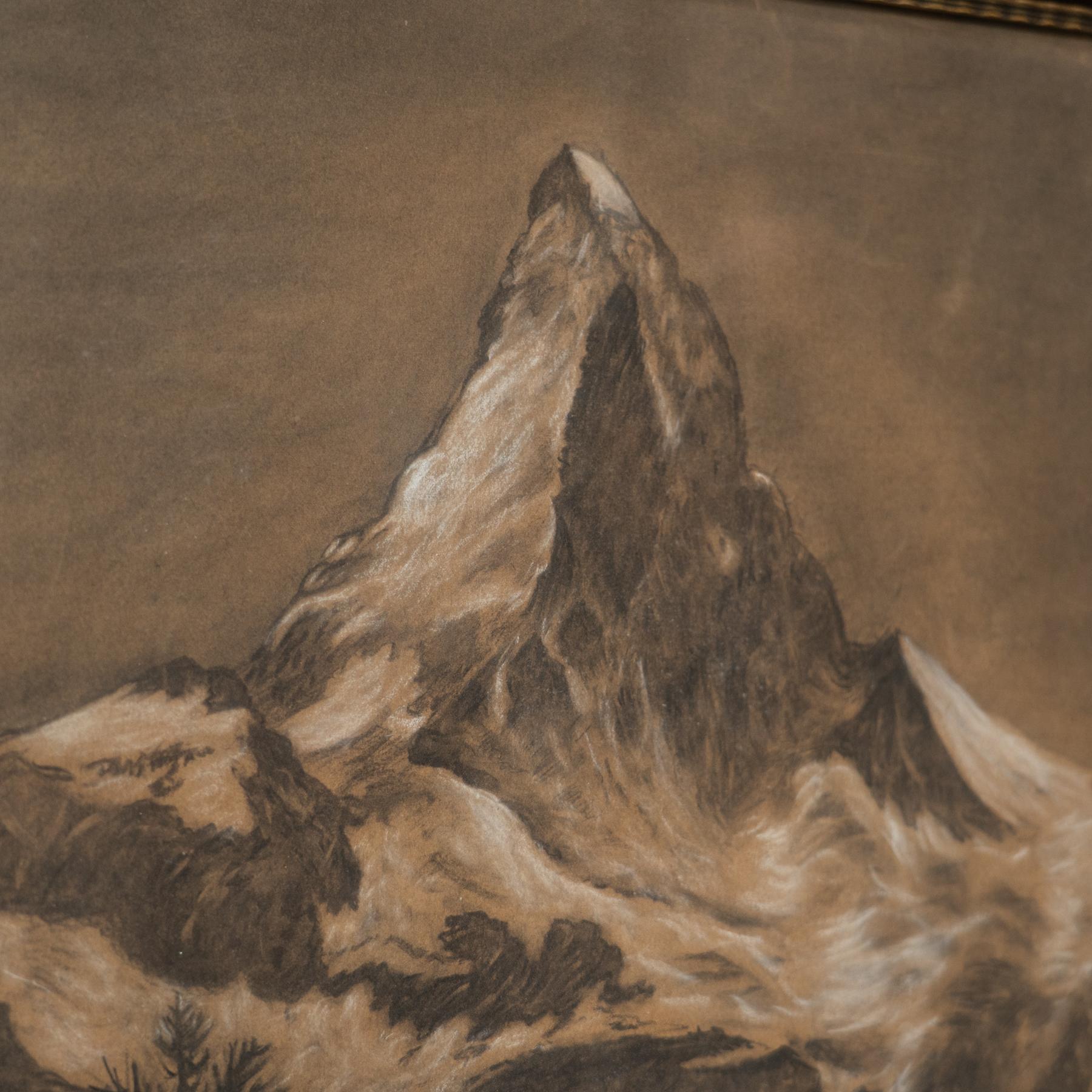 Antique Matterhorn Framed Drawing, circa 1930 In Good Condition For Sale In Barcelona, ES