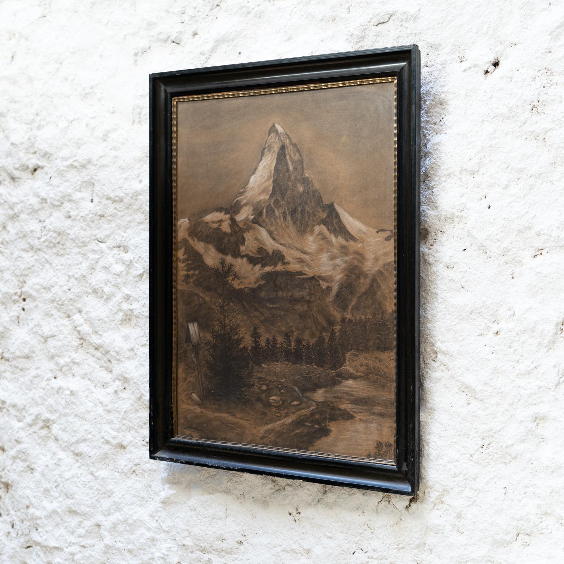 Dessin encadré ancien du Cervin, vers 1930 en vente 1