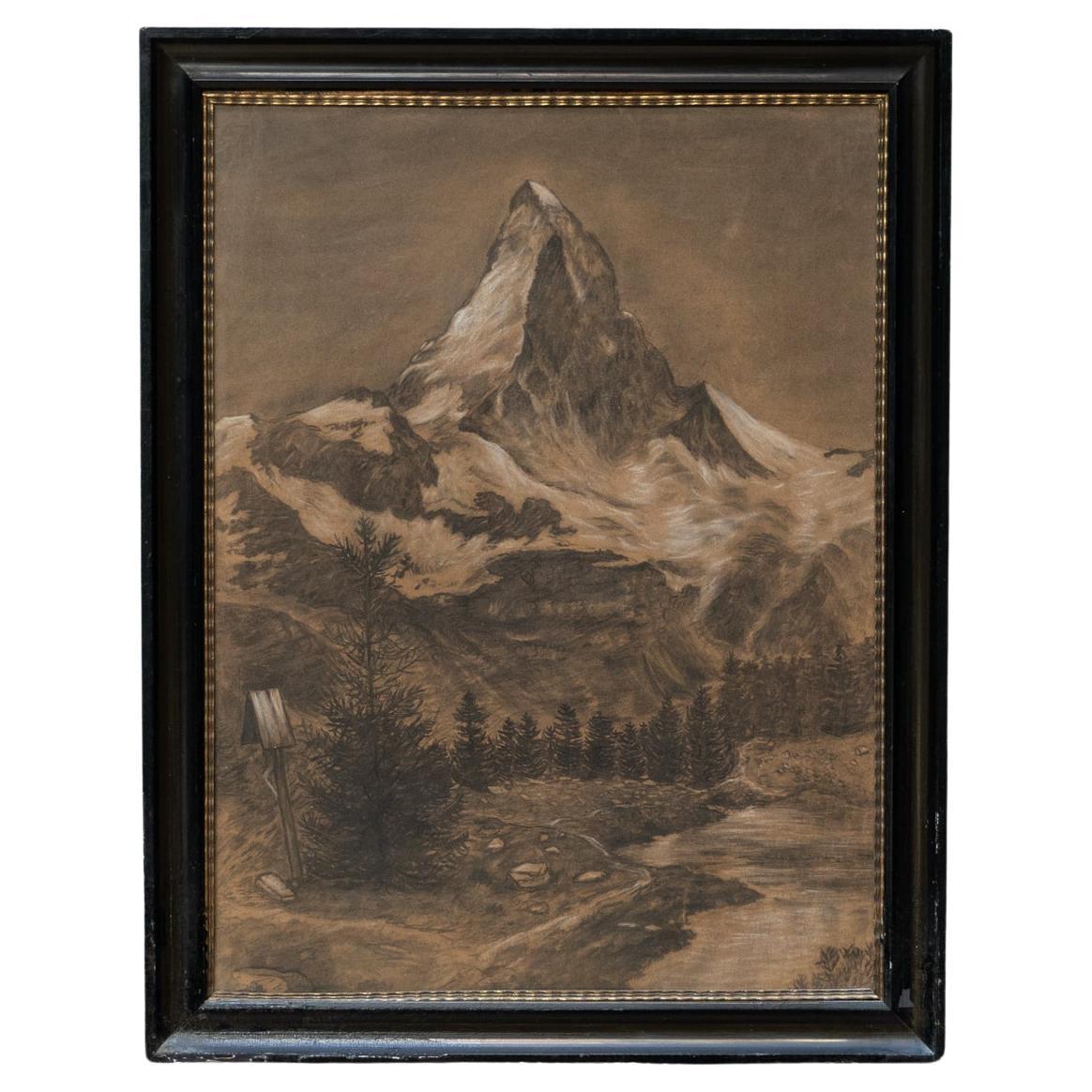 Antique Matterhorn Framed Drawing, circa 1930 For Sale