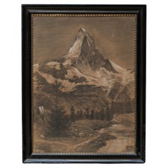 Antiguo dibujo enmarcado del Matterhorn, circa 1930