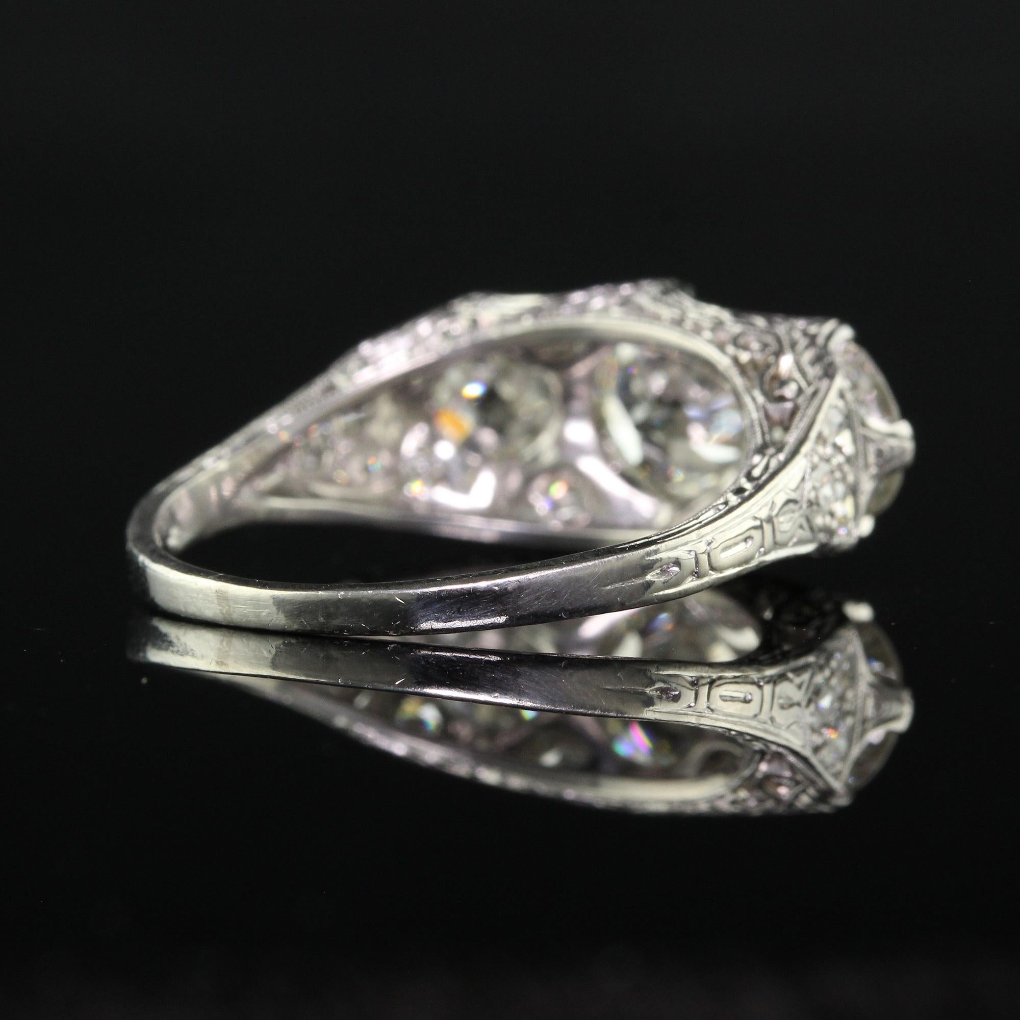Antique Maurice Tishman Art Deco Platinum Old Euro Three Stone Filigree Ring GIA 3