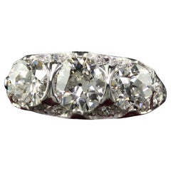 Antique Maurice Tishman Art Deco Platinum Old Euro Three Stone Filigree Ring GIA
