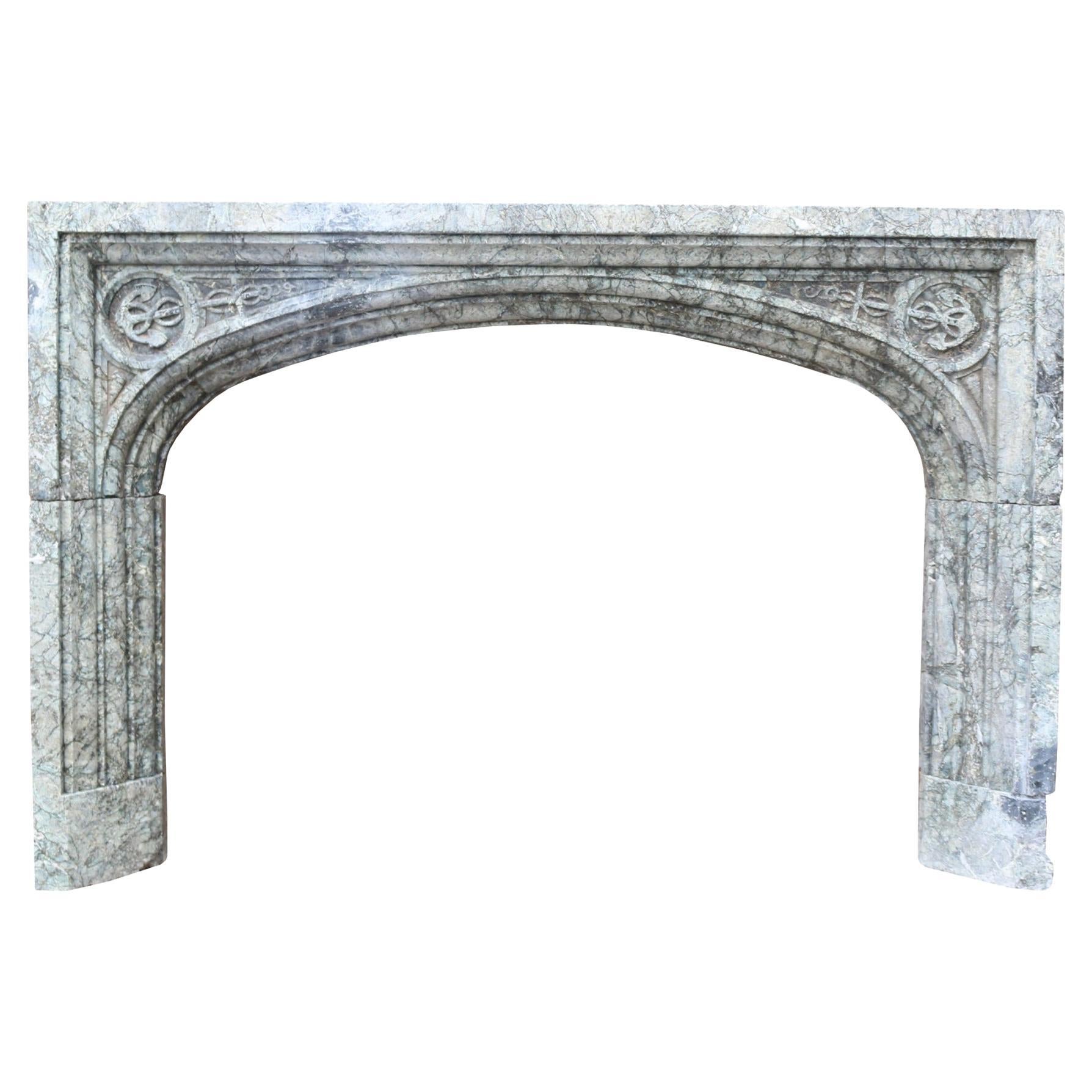 Antique Maurin Green Marble Fire Surround For Sale
