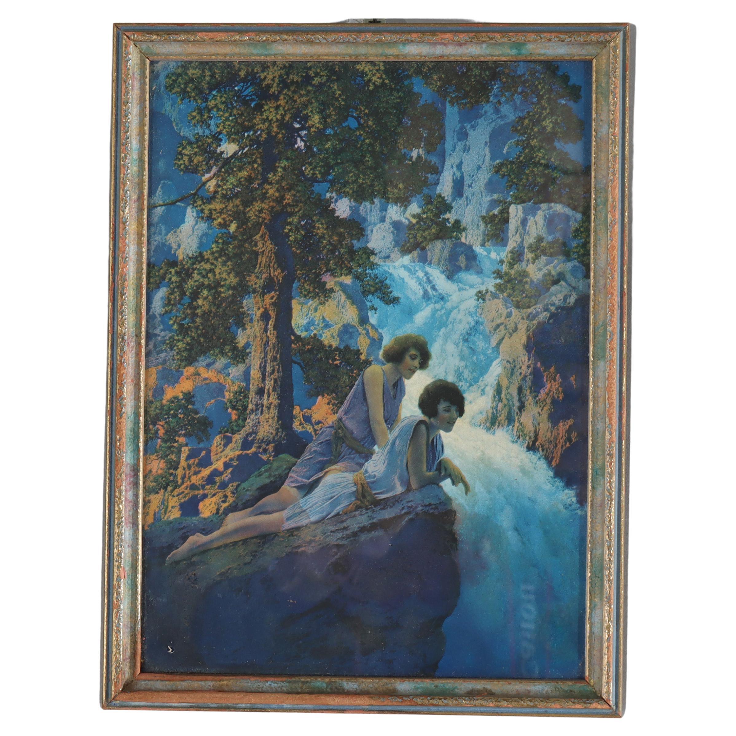 Antike Maxfield Parrish Edison Mazda Kalender drucken "Wasserfall" c1930
